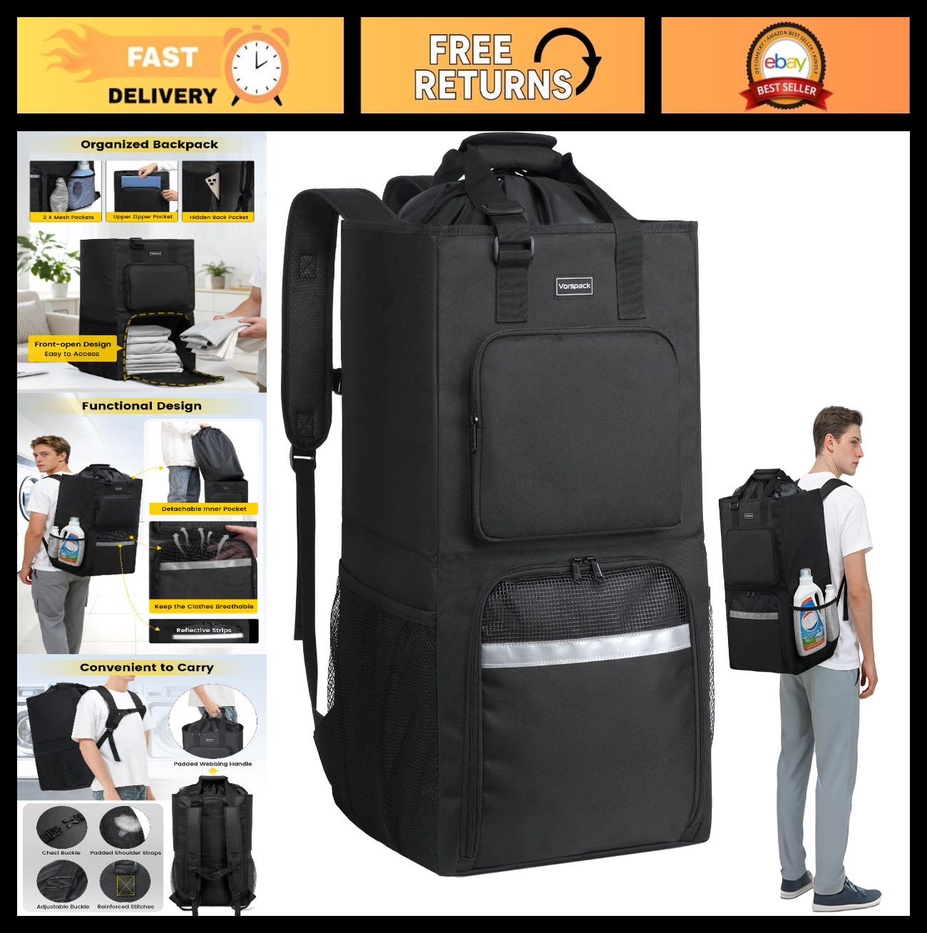 Extra Large 2-in-1 Laundry Bag Backpack with Shoulder Straps - Heavy Duty Portab0