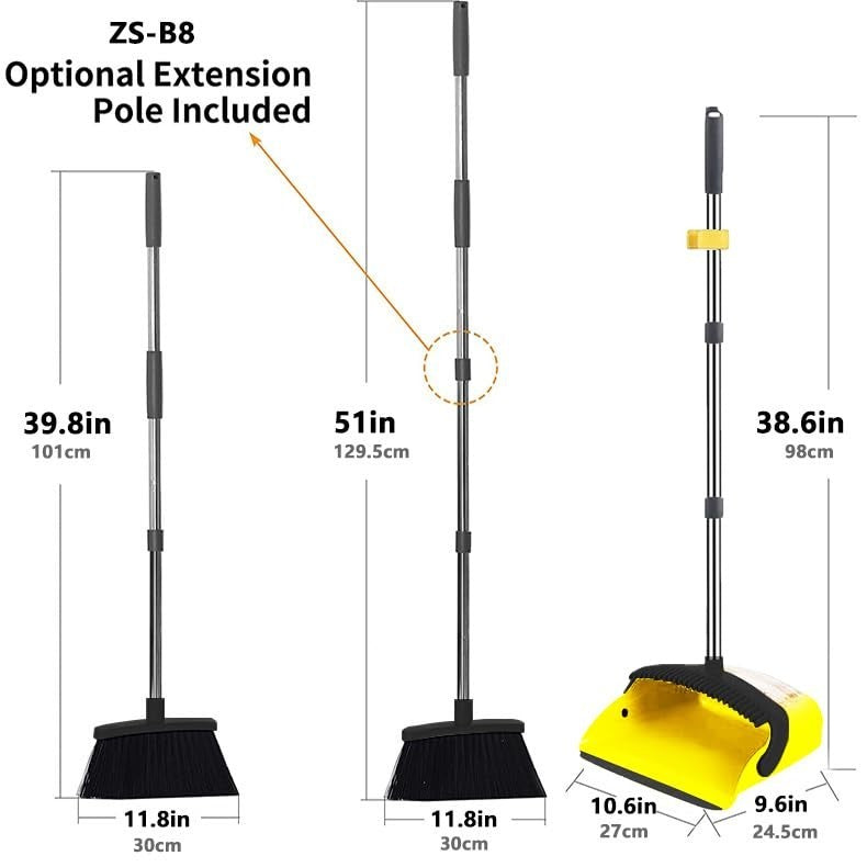 2-Pack Broom & Dustpan Set, 52" Long Handle, Self-Cleaning Teeth, Indoor/Outdoor2