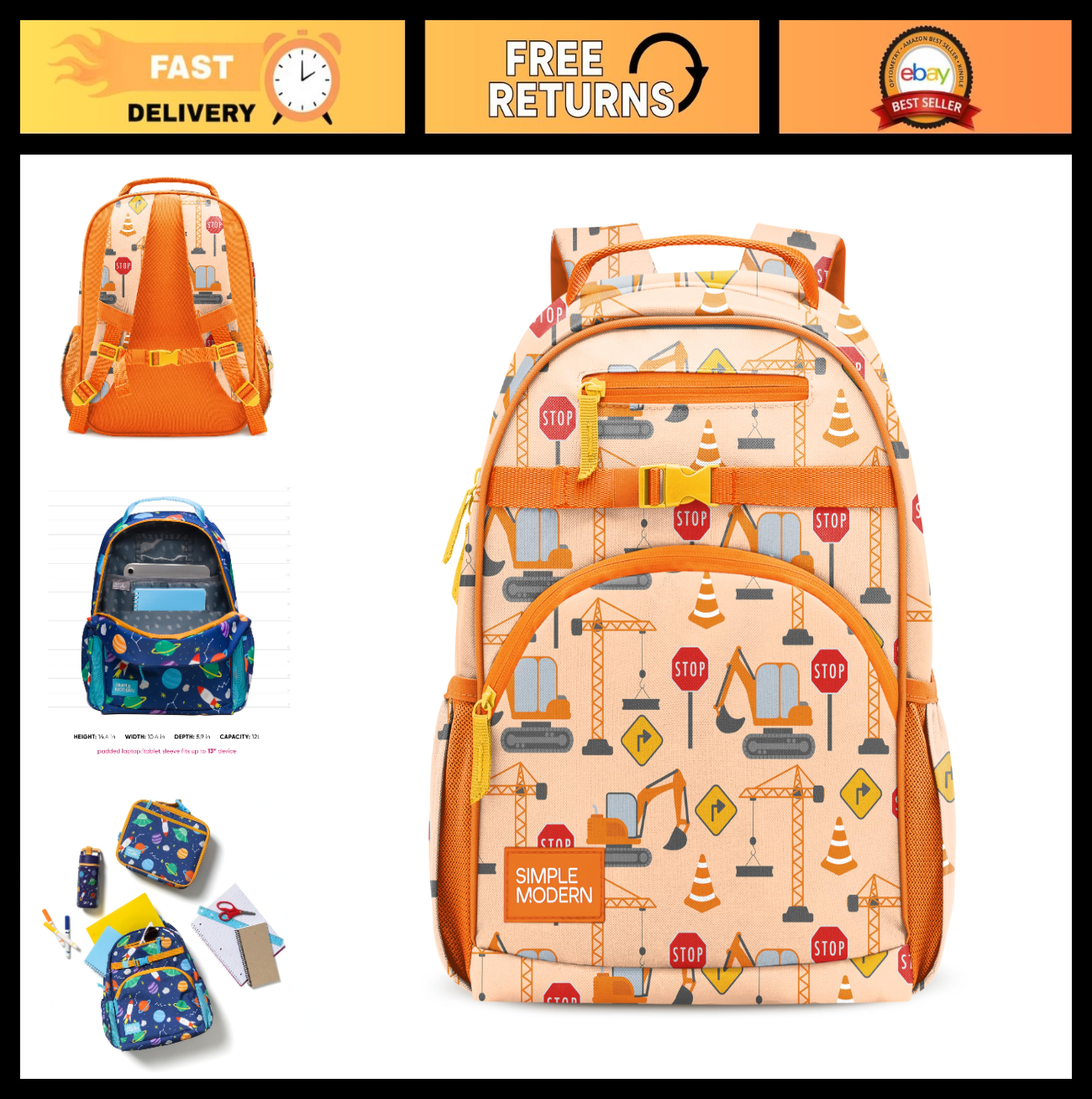 Kids School Backpack 12L | Cute Construction Bookbag for Toddlers & Preschoolers0