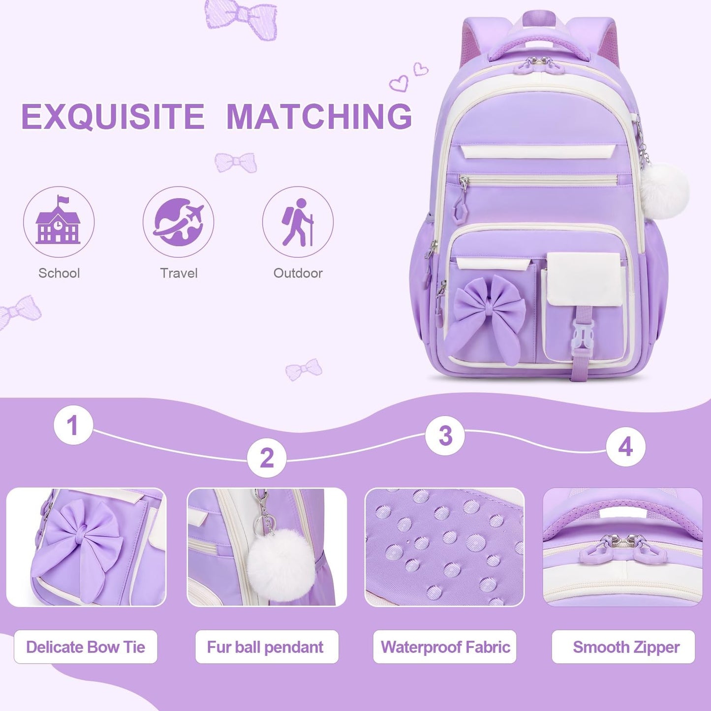 Cute Girls Backpack Set with Lunch Bag & Pencil Case   Stylish School Bag for Ki5