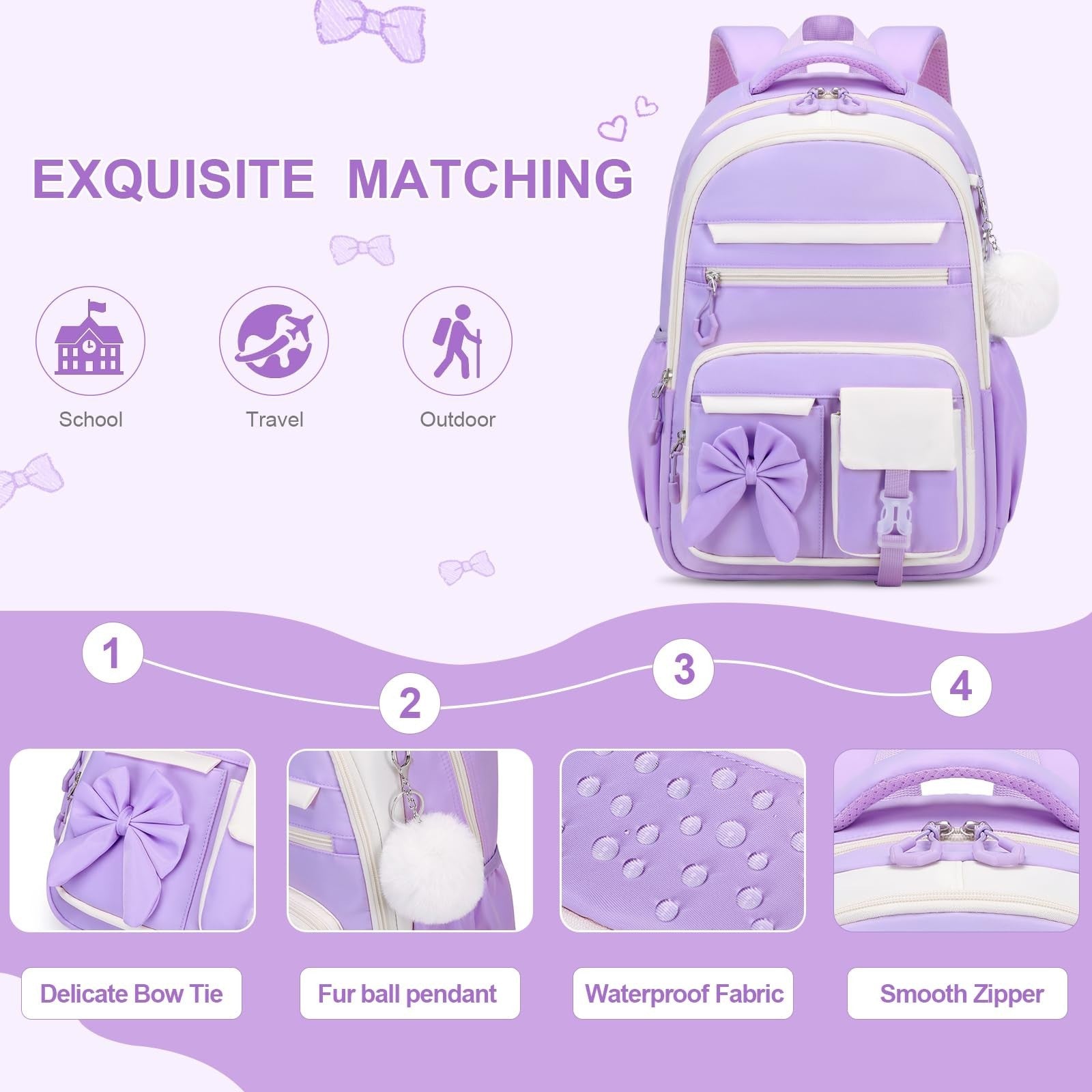 Cute Girls Backpack Set with Lunch Bag & Pencil Case   Stylish School Bag for Ki5