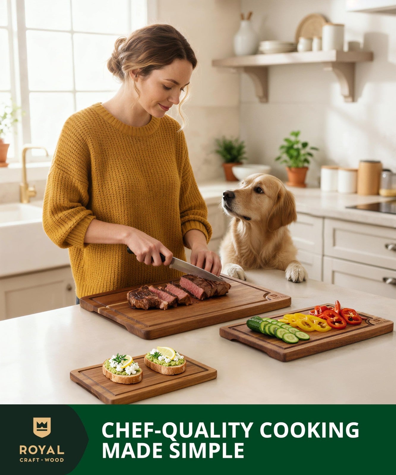 Wooden Cutting Boards Set   Bamboo Kitchen Prep & Serving Board with Juice Groov1