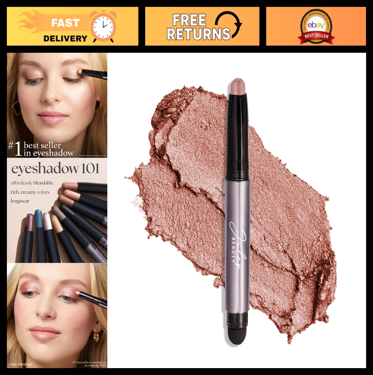 Crème-to-Powder Eyeshadow Stick - Rose Shimmer, Long-Lasting, Easy Application0