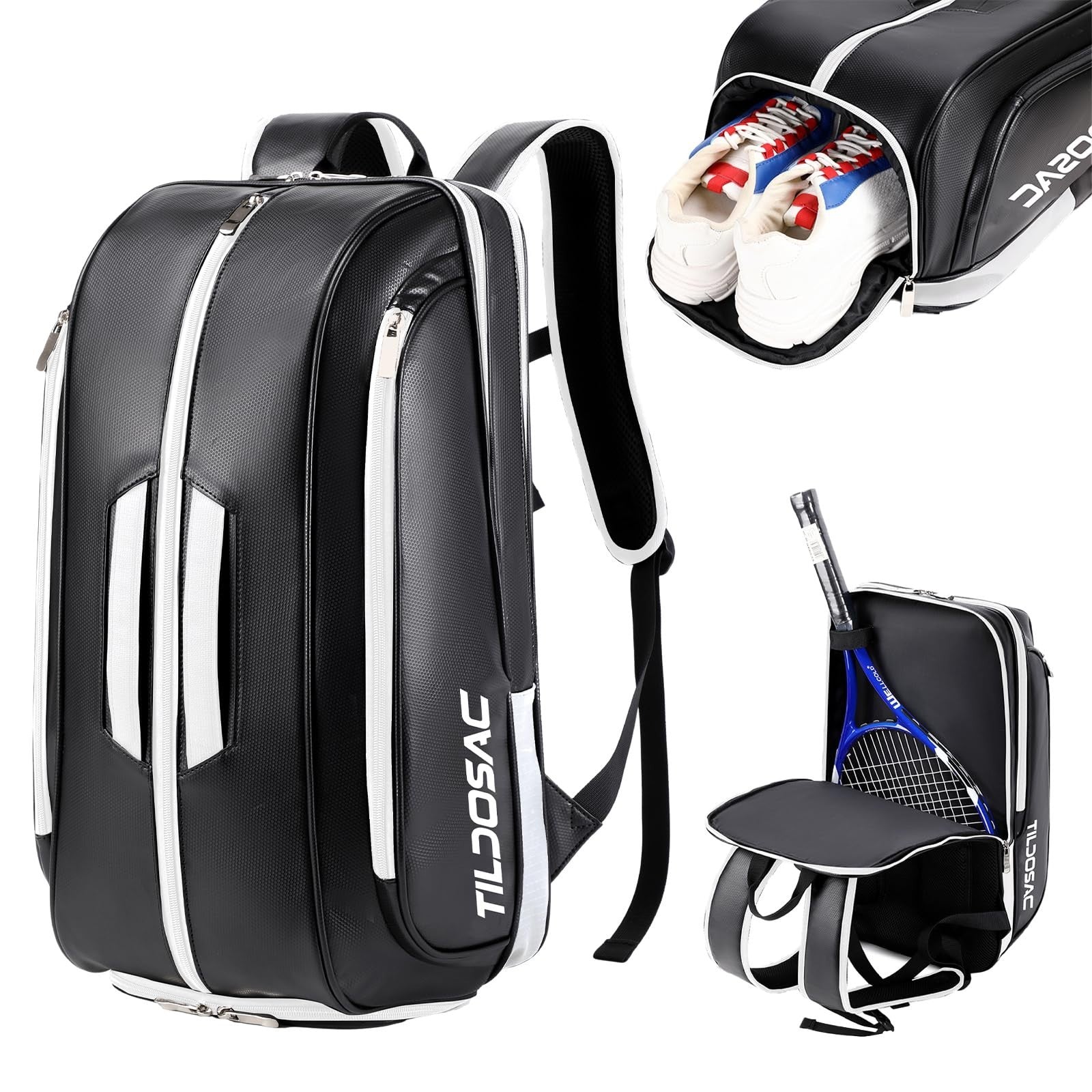 Tennis & Pickleball Racket Backpack with Shoe Compartment, Laptop Sleeve & Fence1