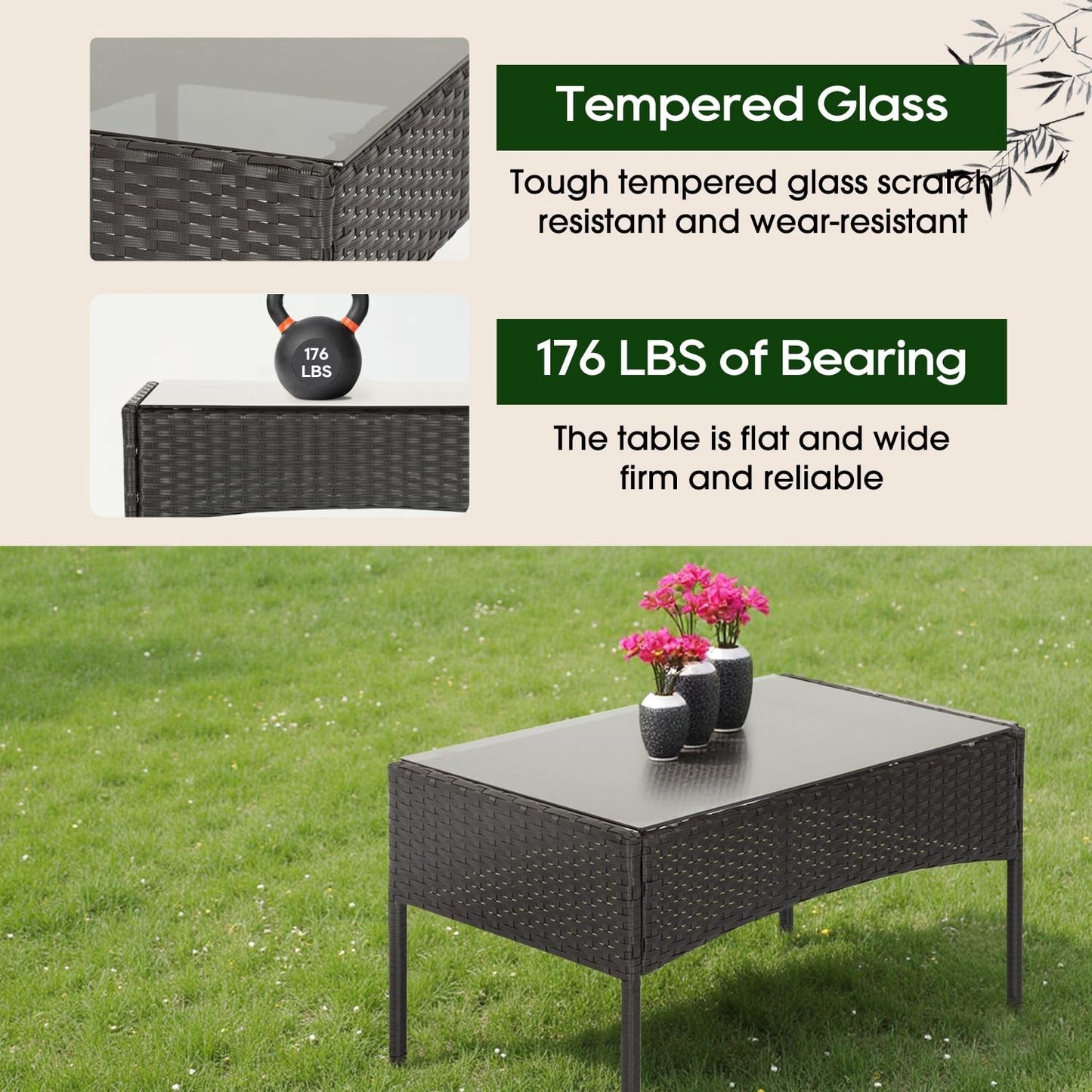 4 Piece Outdoor Wicker Patio Furniture Set | Modern Rattan Chairs & Coffee Table6
