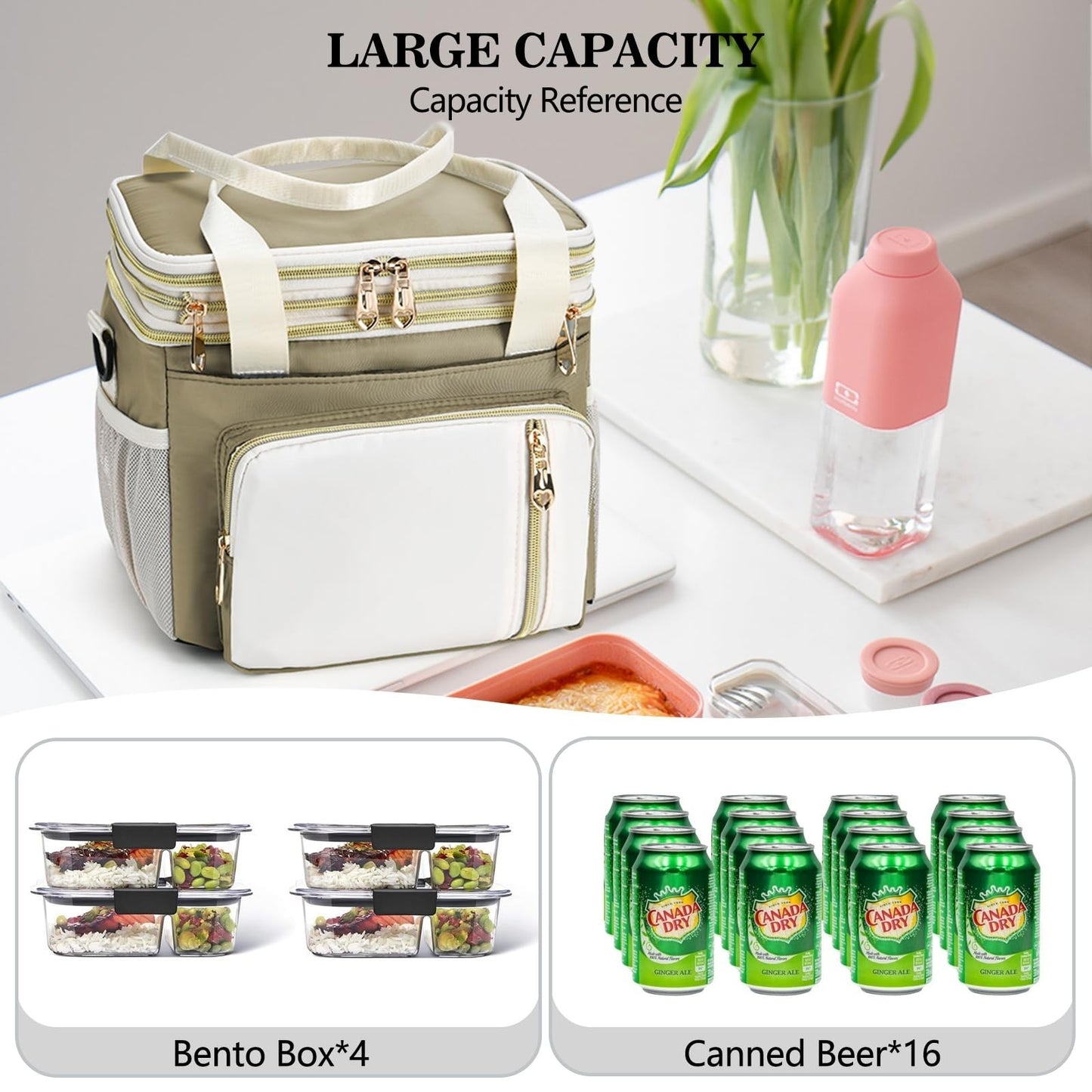 Insulated Lunch Bag - 16L Expandable Cooler Tote, Leakproof, Adjustable Strap fo5