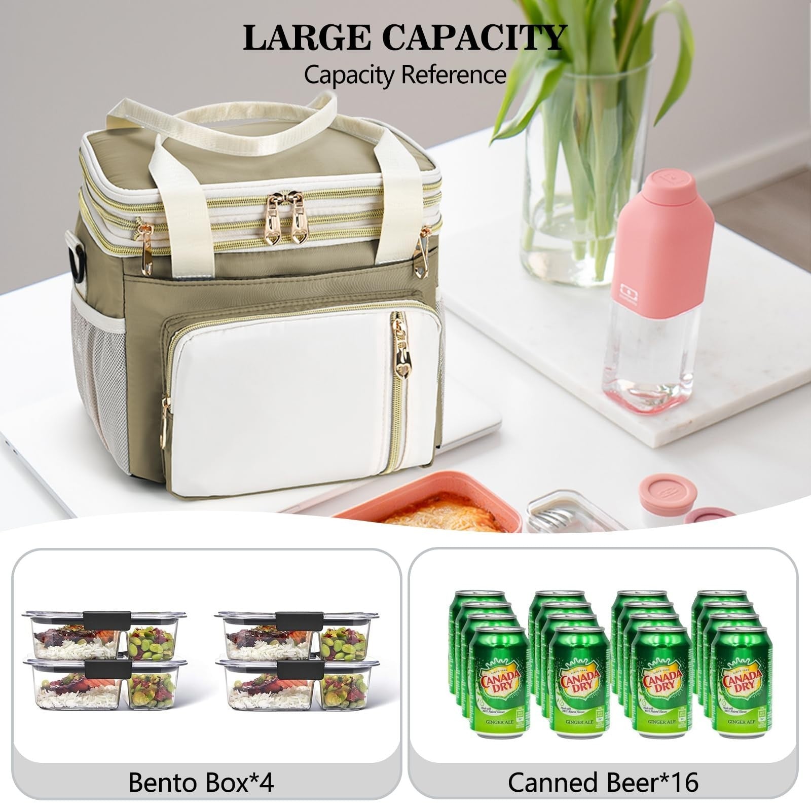 Insulated Lunch Bag - 16L Expandable Cooler Tote, Leakproof, Adjustable Strap fo5
