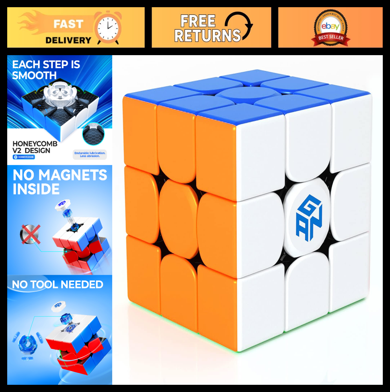 3x3 Speed Cube Puzzle   Stickerless, Smooth Turning, Beginner Friendly Toy for K0