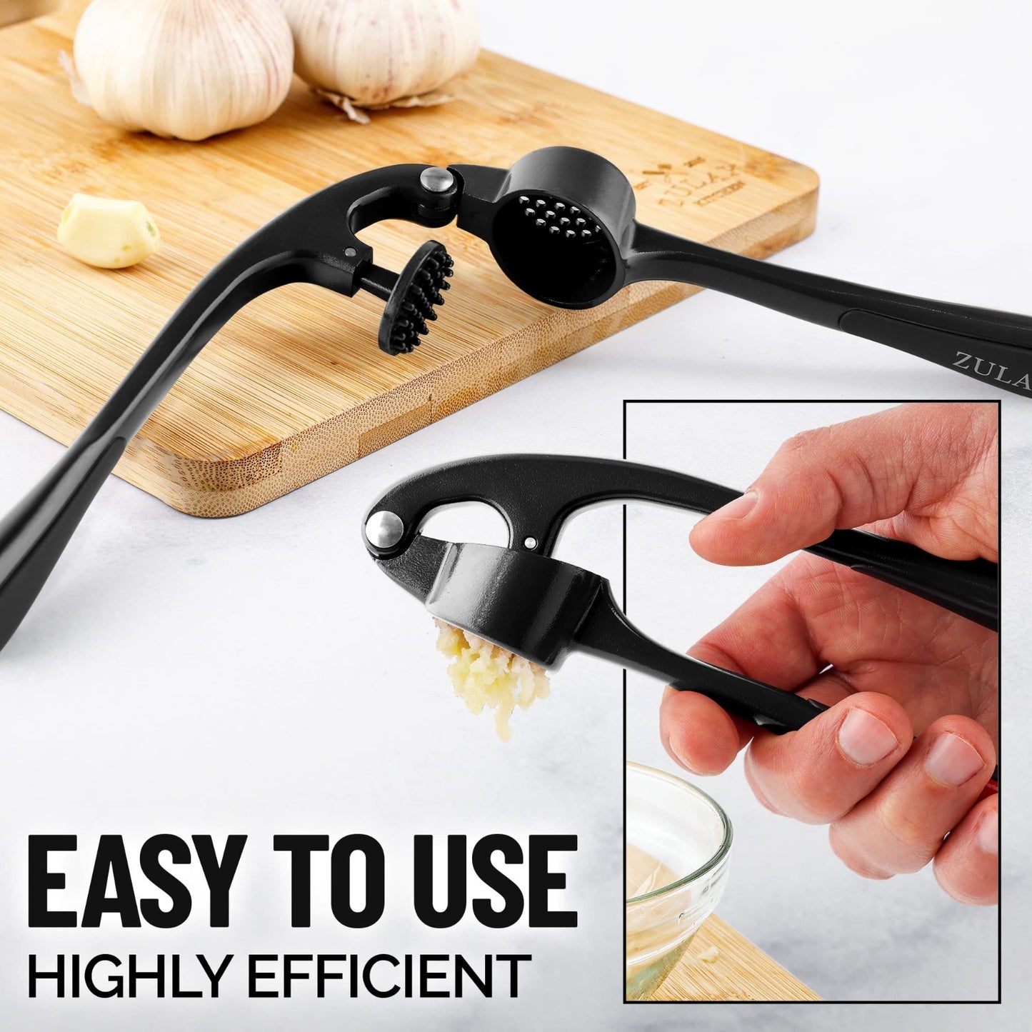 Premium Garlic Press Set   Rust Proof Mincer Tool with Ergonomic Handle & Peeler3