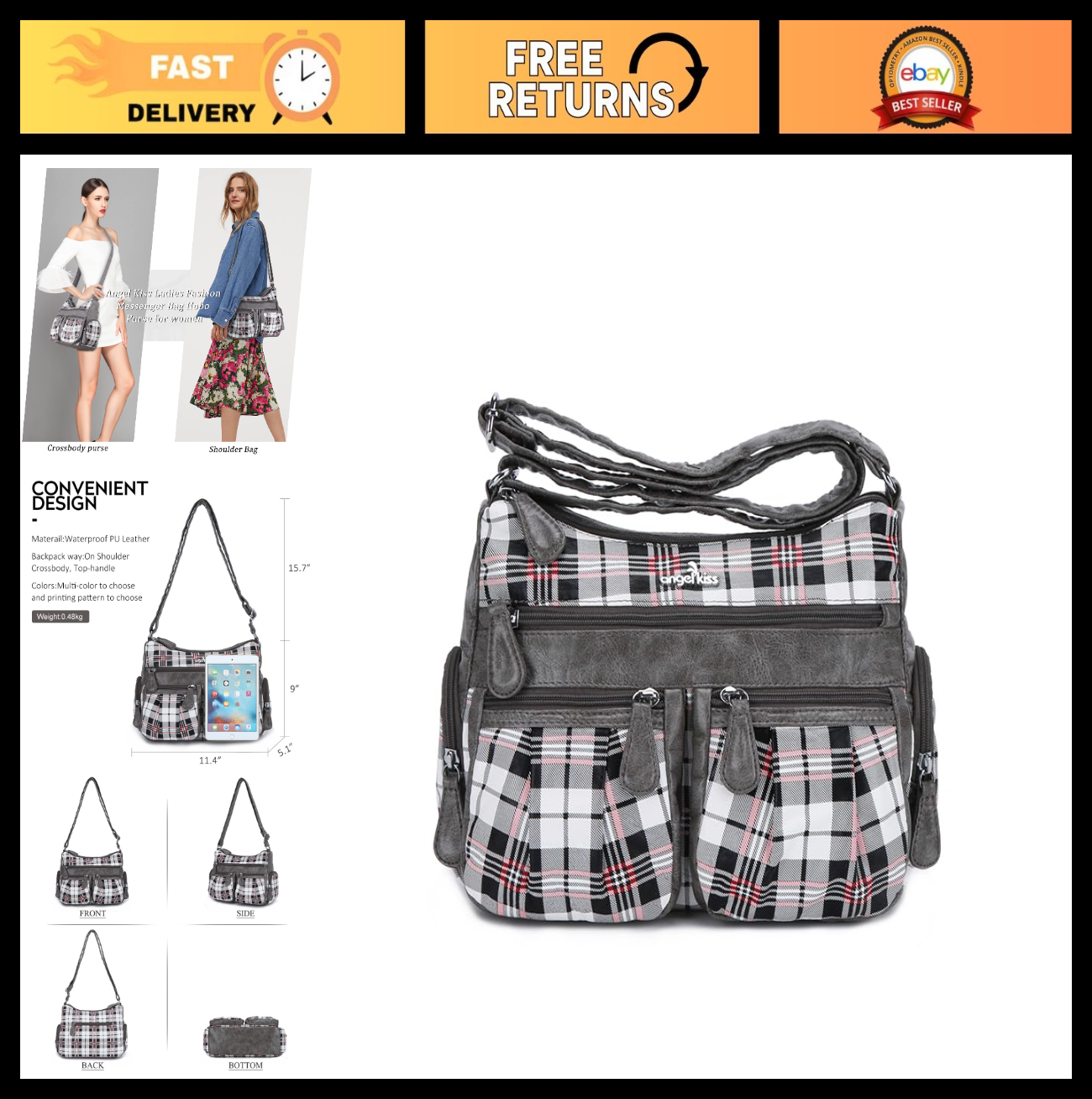 Stylish Crossbody Bags for Women   Medium Faux Leather Shoulder Handbags & Purse0