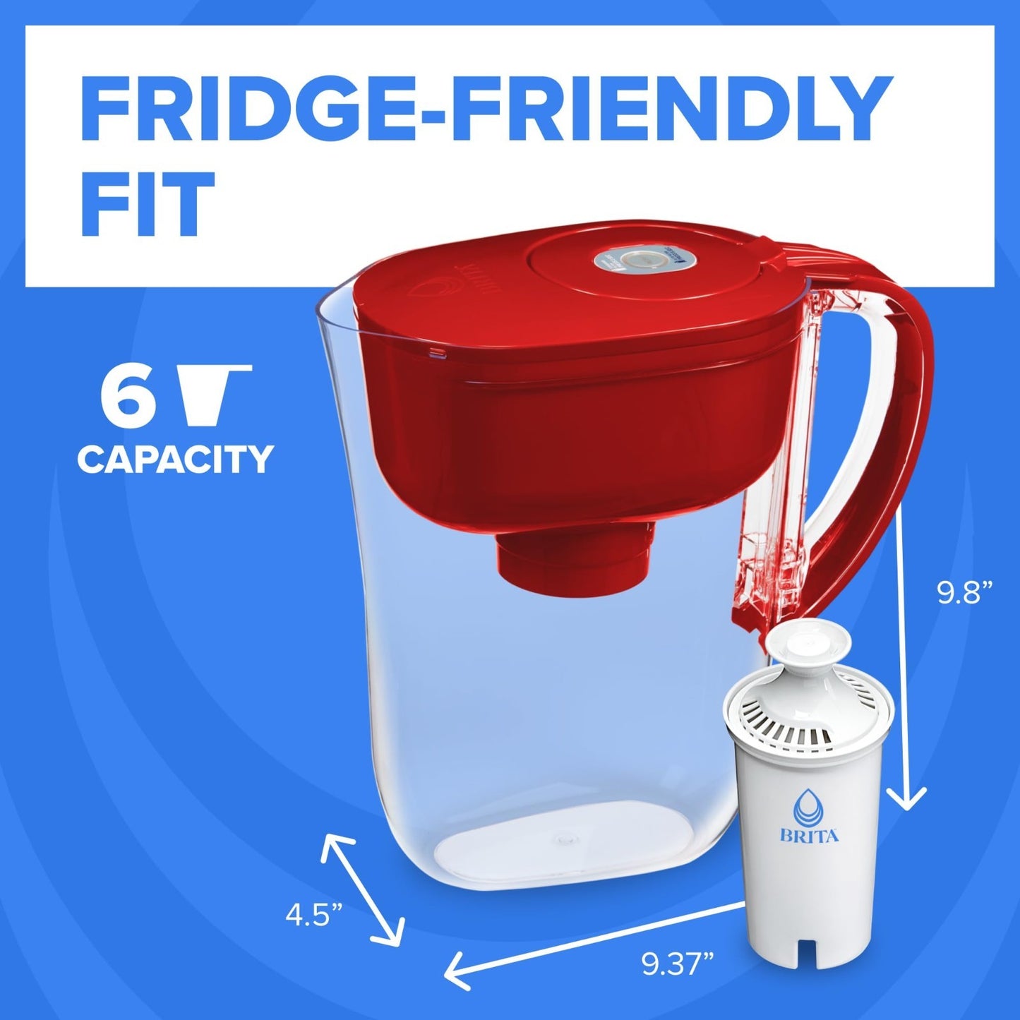 Water Filter Pitcher with SmartLight Indicator, BPA Free, 6 Cup Capacity, Red6
