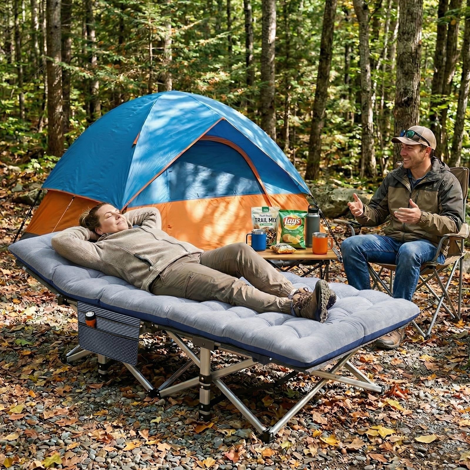 XXL Folding Camping Cot for Adults   32" Wide, 900 lb Capacity, Sturdy Frame, Re2