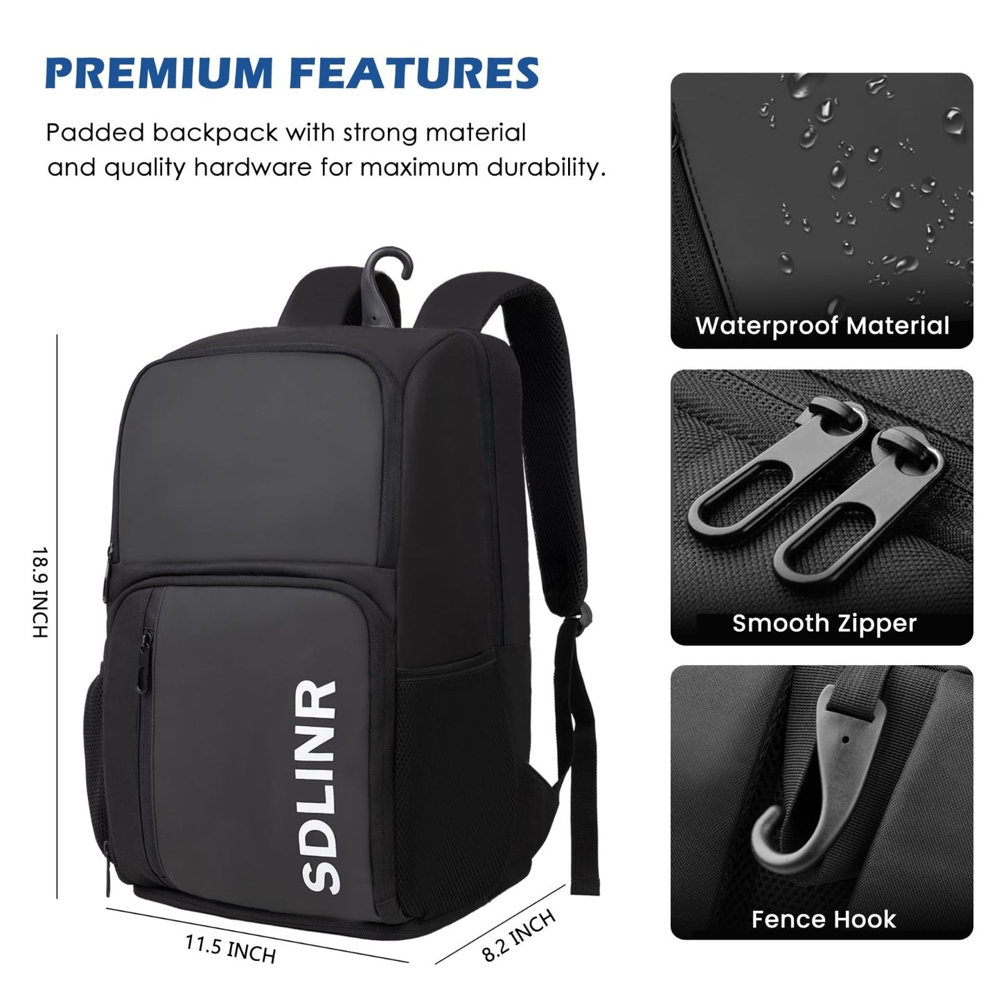 Large Pickleball Backpack Bag for 4+ Paddles | Water-Resistant, Shoe Compartment4