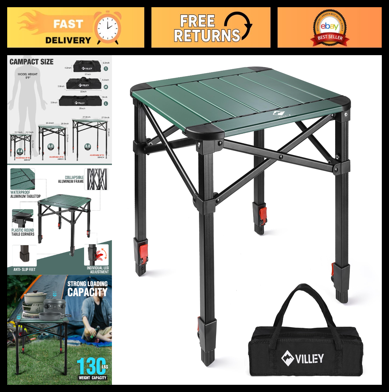 Lightweight Adjustable Folding Camping Table with Carry Bag - Perfect for Outdoo0