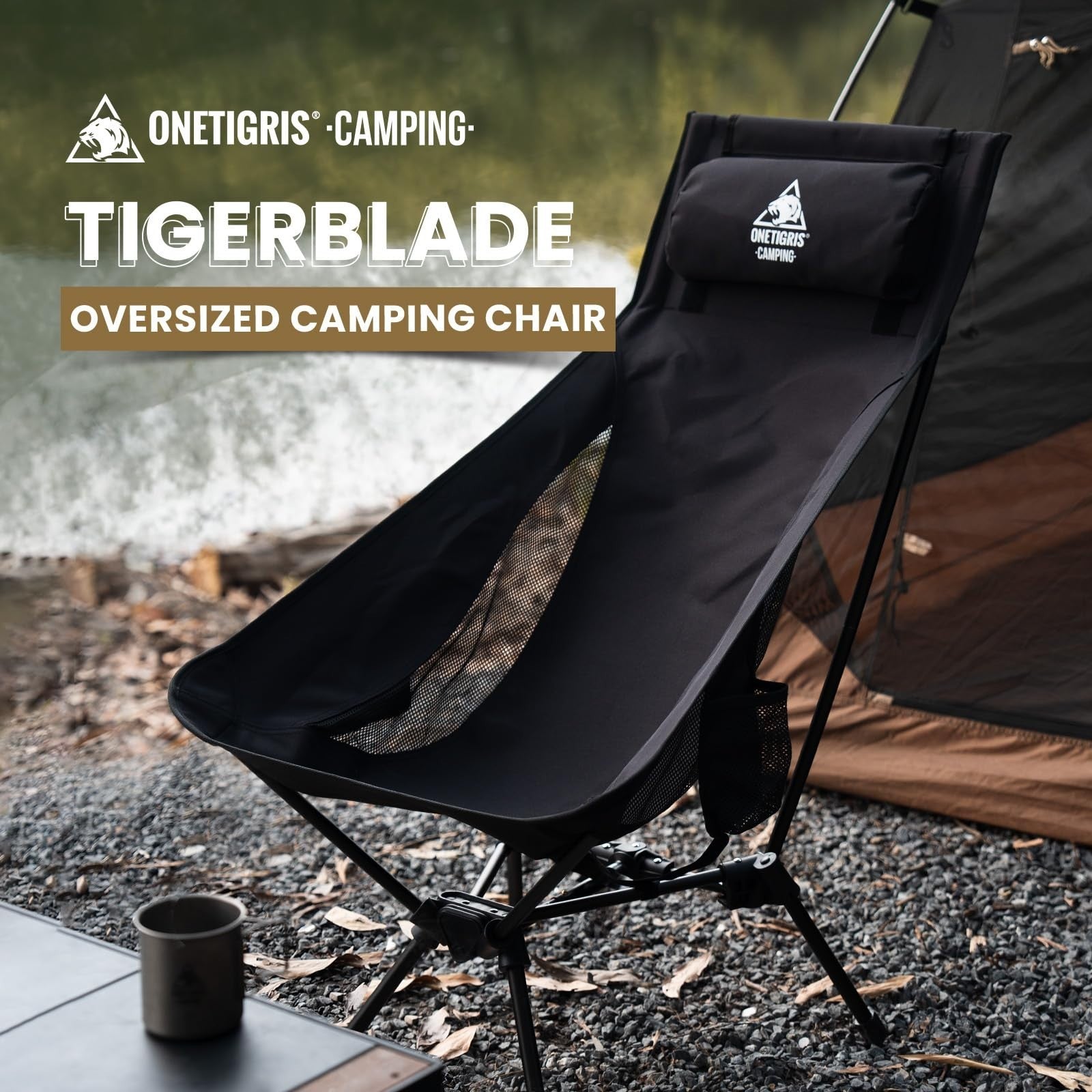 High Back Camping Chair with Pillow, Comfortable Folding Seat, Portable Outdoor3