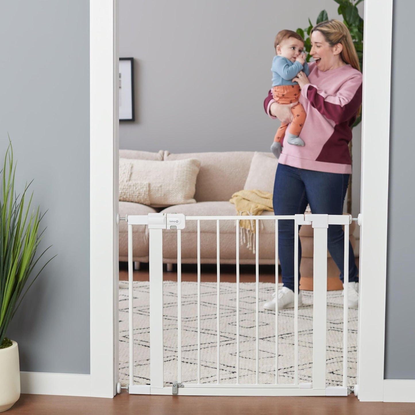 Easy Install Walk Thru Baby Gate for Doorway, Fits 29" 38", 28" Tall, White Dog2