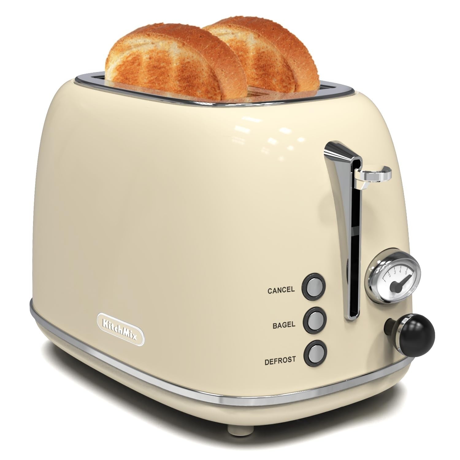 Retro Stainless Steel 2 Slice Toaster with 6 Settings, Extra Wide Slots, Bagel/D1