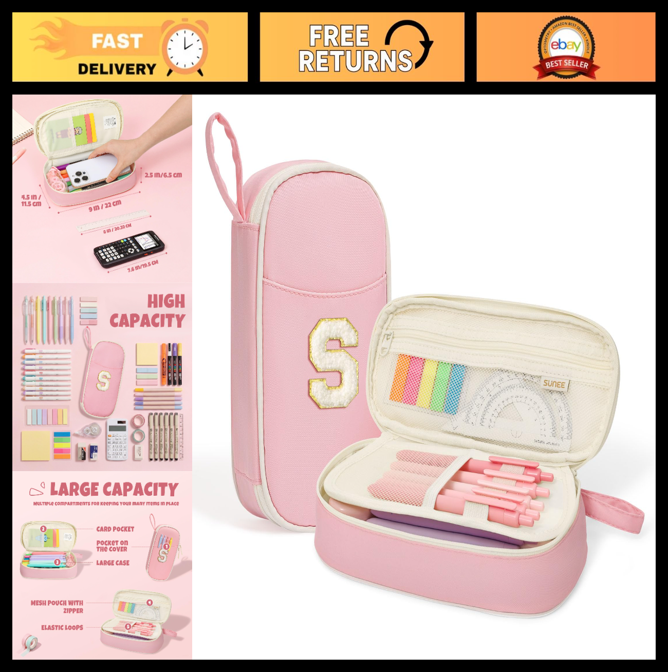 Kawaii Big Capacity Pencil Case, Personalized Zipper Pouch, Cute Stationery Orga0