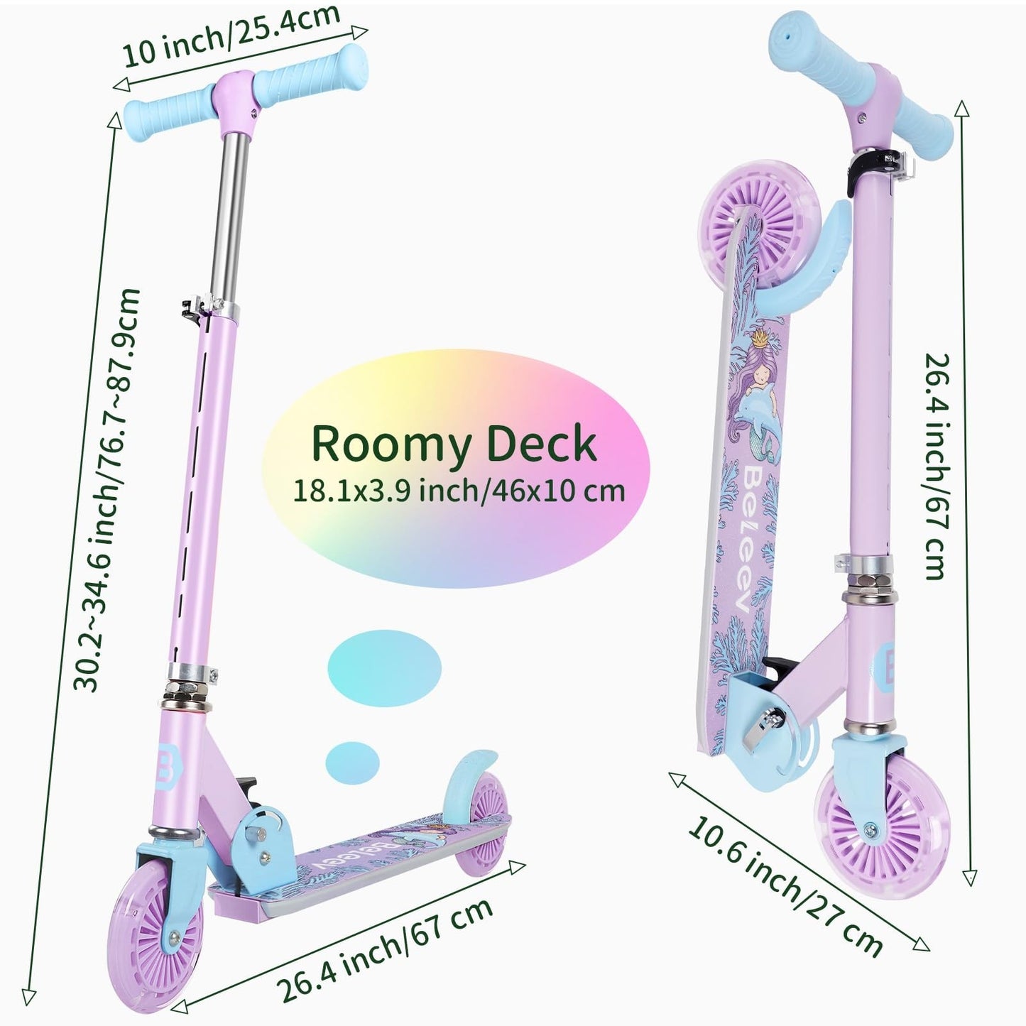 Light-Up Wheel Scooter for Kids, 2-Wheel Folding Kick Scooter, Adjustable Height6