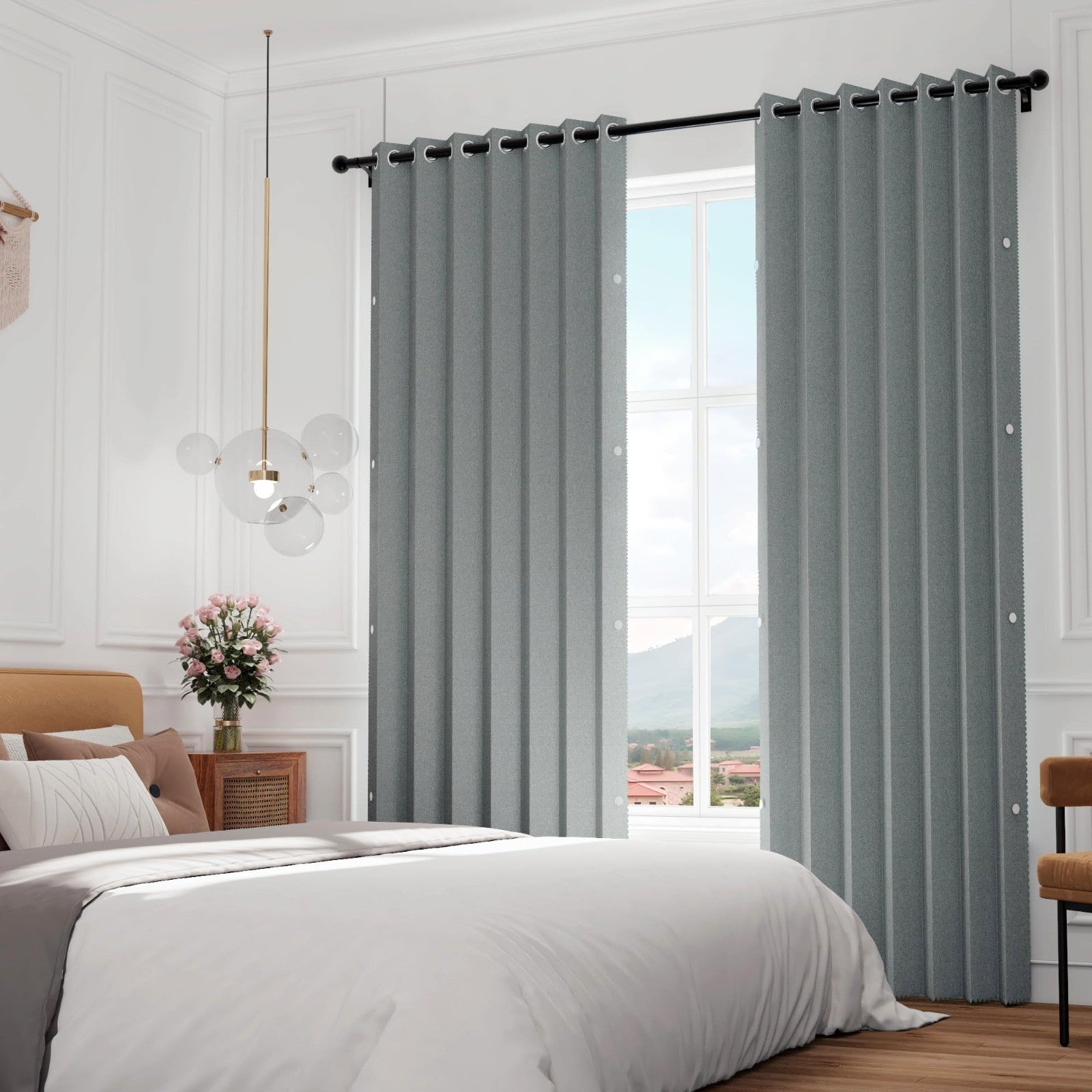 96" Grey Faux Linen Blackout Curtains, Pinch Pleated Drapes for Bedroom/Living R8
