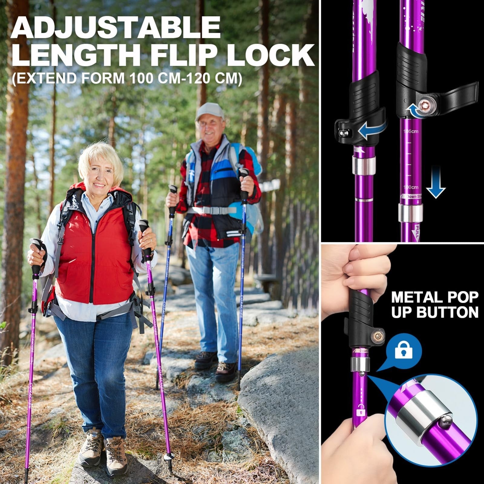 Collapsible Trekking Poles - Lightweight Aluminum Walking Sticks for Hiking, Cam3