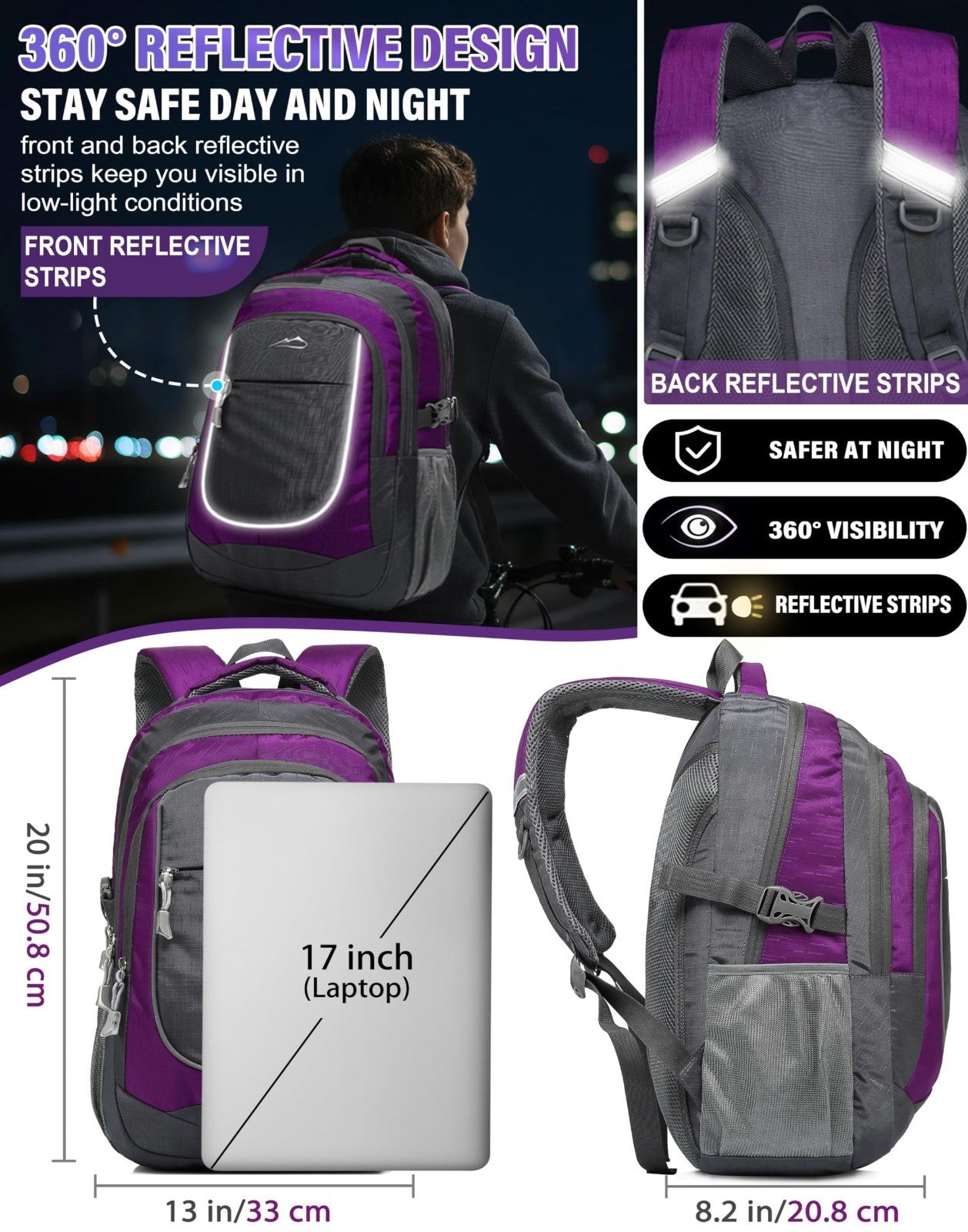 Extra Large Multi Compartment Backpack for College, Travel, Laptop & Hiking   Fi3