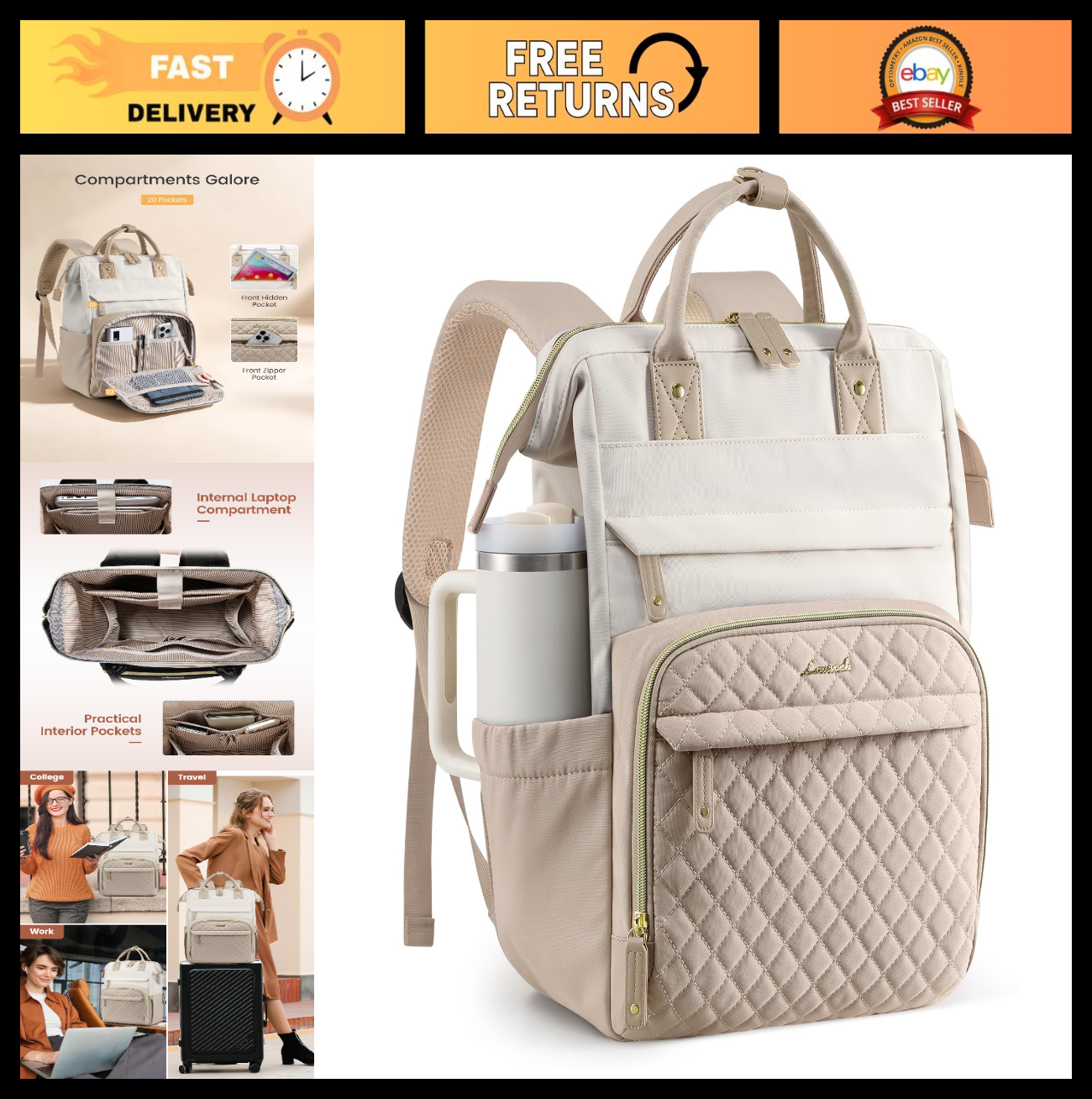Quilted Laptop Backpack for Women   Stylish Work, Teacher & Nurse Purse Bag0