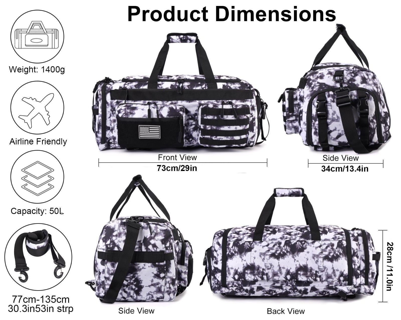 50L Tactical Duffle Bag   3 in 1 Gym Backpack, Shoe Compartment, Laptop Sleeve,2