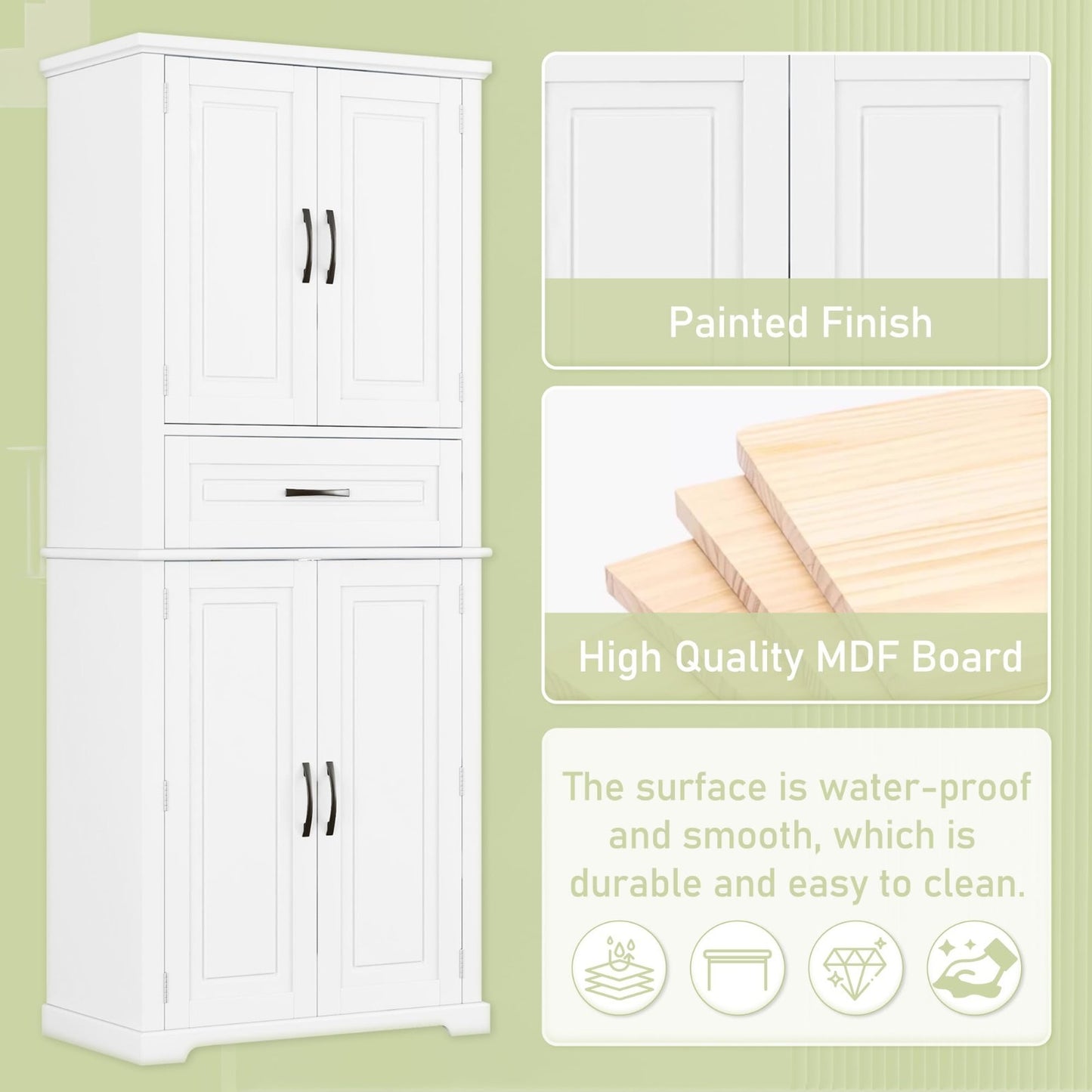 72" Tall Storage Cabinet - Kitchen Pantry with Adjustable Shelves & Slide Drawer5