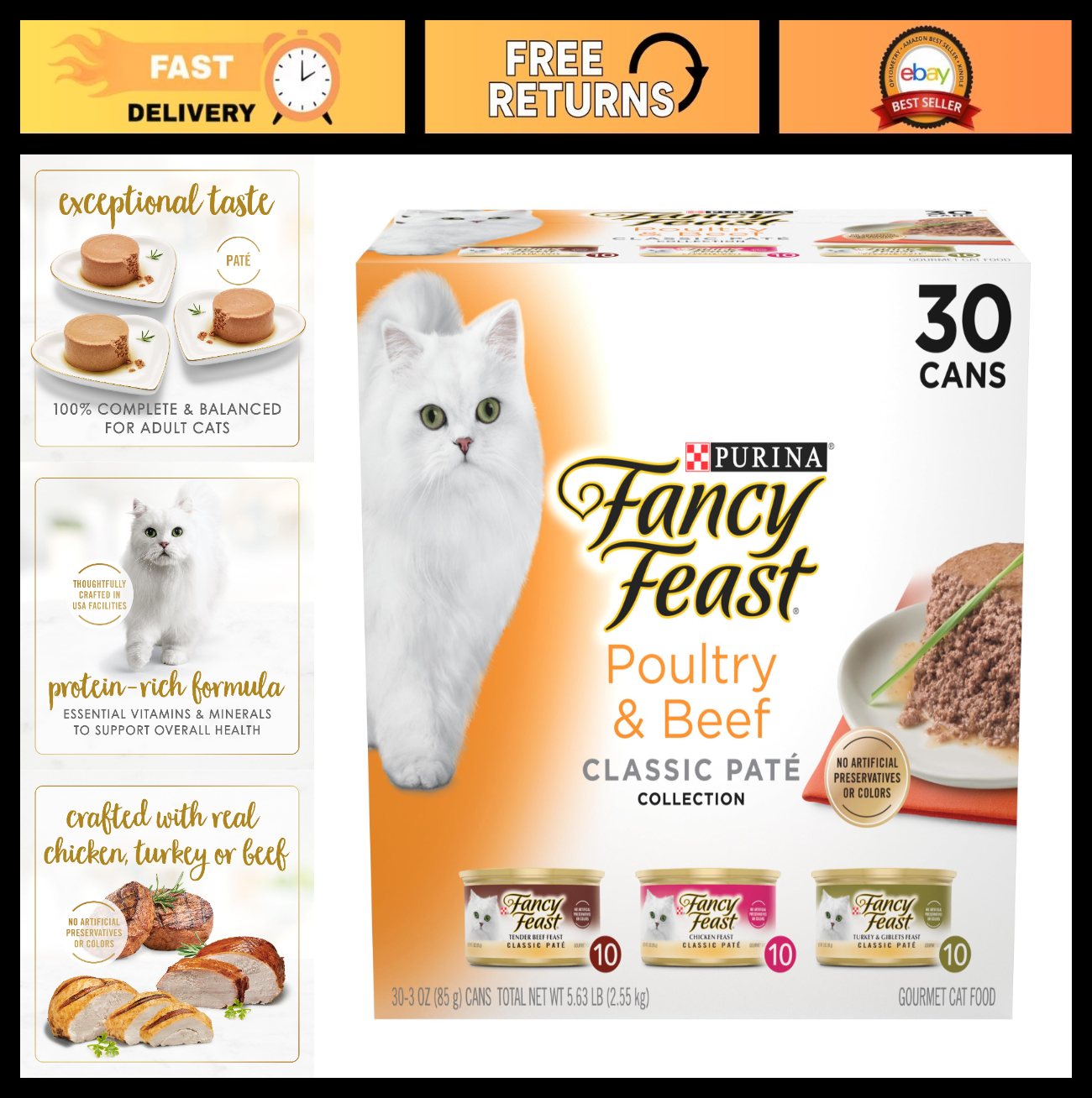 Gourmet Wet Cat Food Pate, 3 oz Cans, 30 Pack   Grain Free, High Protein, Savory0