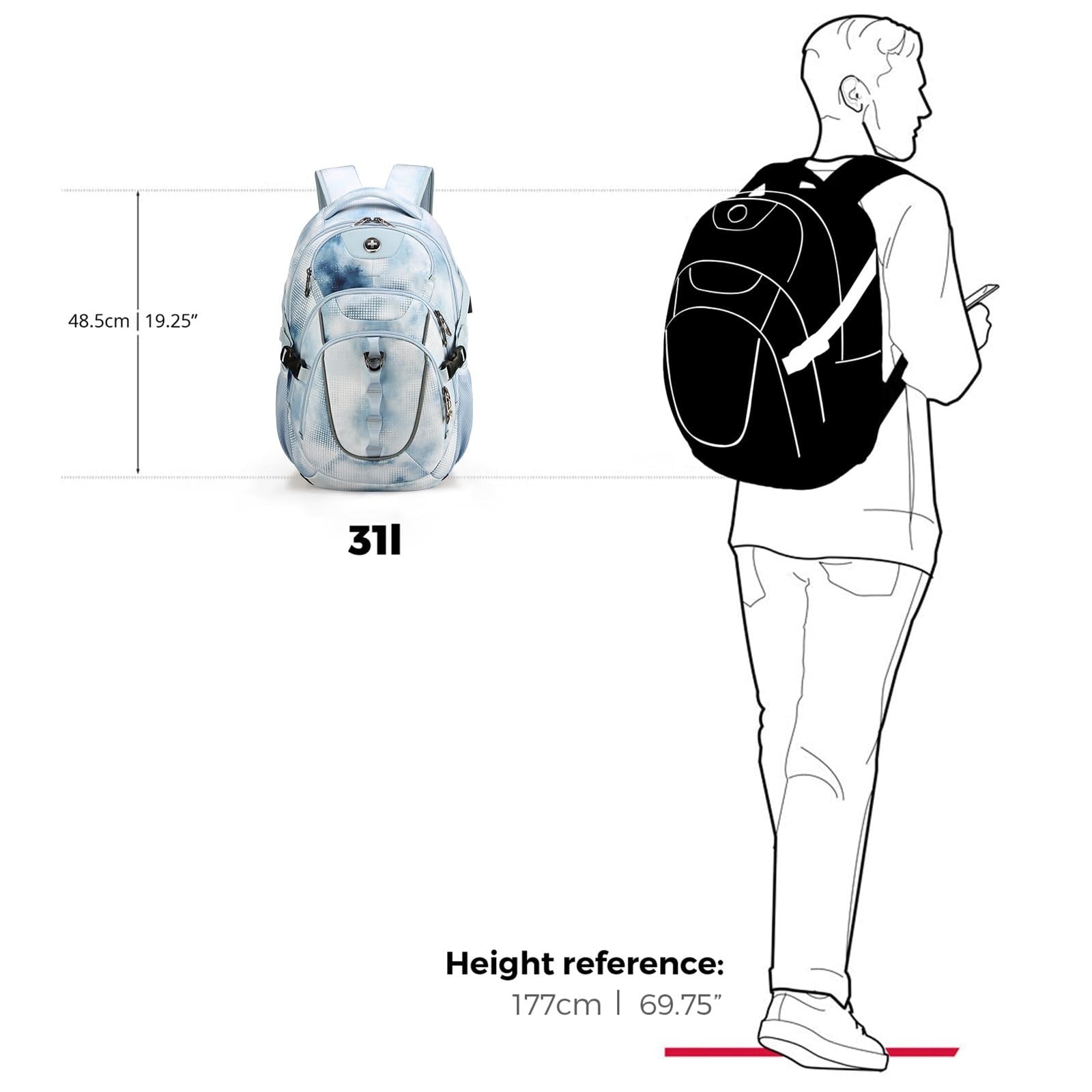 31L Laptop Backpack with USB Charging Port, Waterproof Travel Bag for Men7