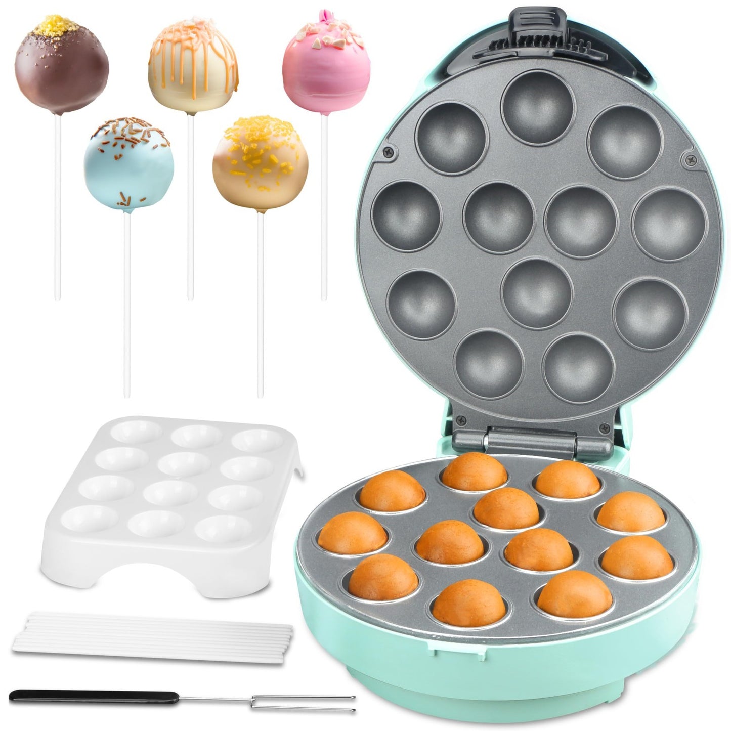 Cake Pop Maker Set with Stand, Sticks & Fork Tool - 12 Pops Capacity, Aquamarine0
