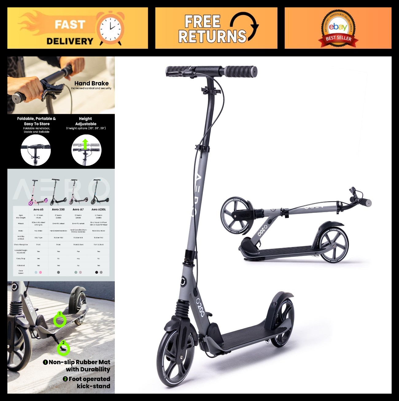 Big Wheel Kick Scooter for Kids 6-12, Teens & Adults - Adjustable Height, Smooth0