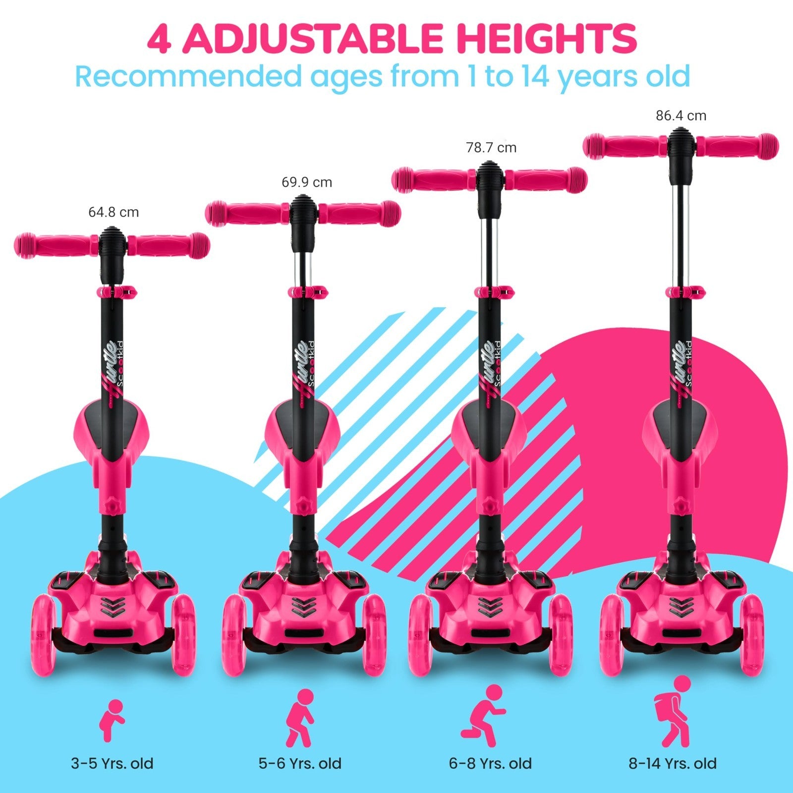 3-Wheeled Kids Scooter with LED Lights, Adjustable Handlebar, Foldable Seat - Si4
