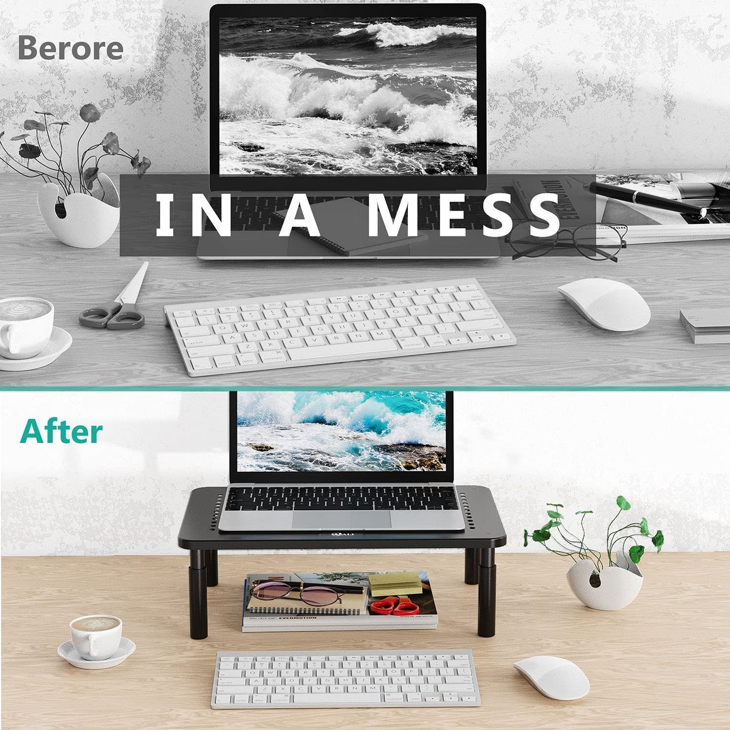 Adjustable Monitor Stand Riser with Storage, Desk Organizer for Home/Office, Bla5