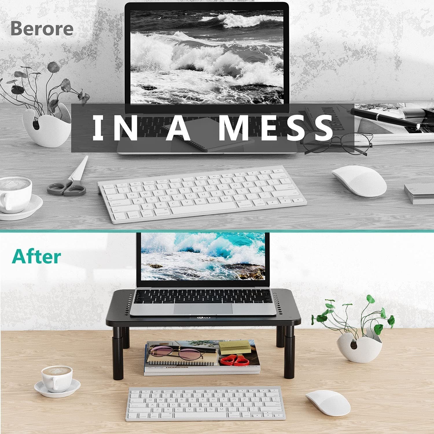 Adjustable Monitor Stand Riser with Storage, Desk Organizer for Home/Office, Bla5