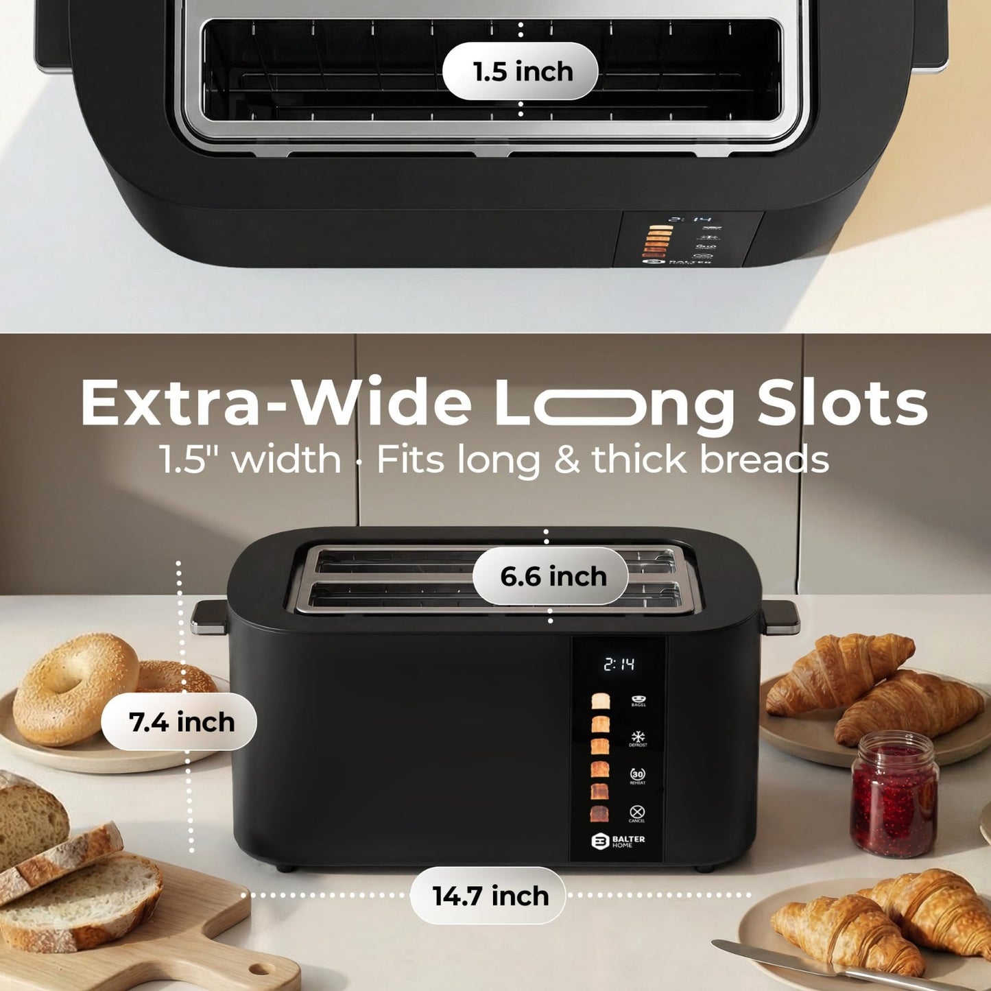 4 Slice Wide Slot Toaster with Bagel Function, Touch Screen, Stainless Steel, Ex4