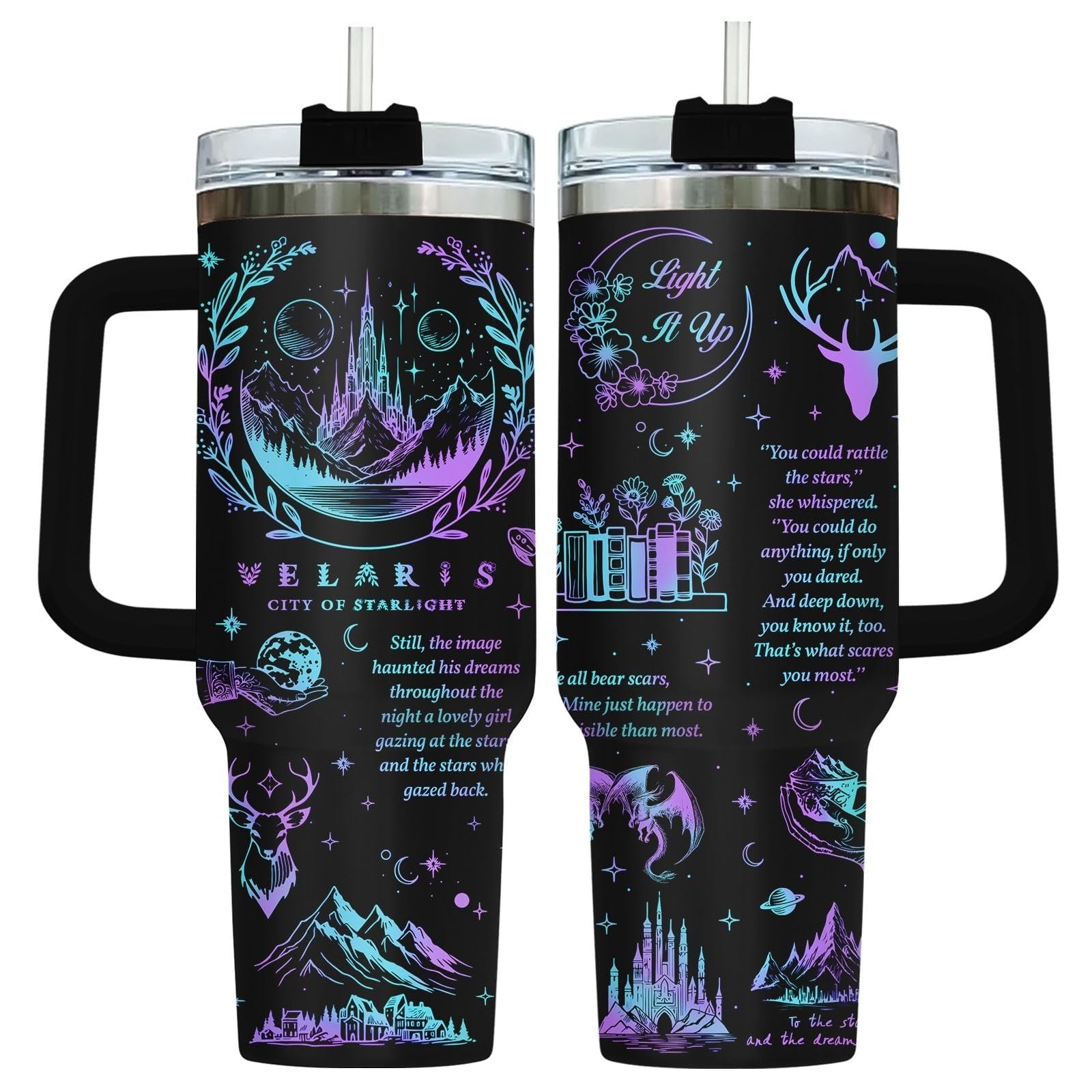 40oz Insulated Tumbler with Handle & Straw   Celestial Night Sky Design, Perfect0