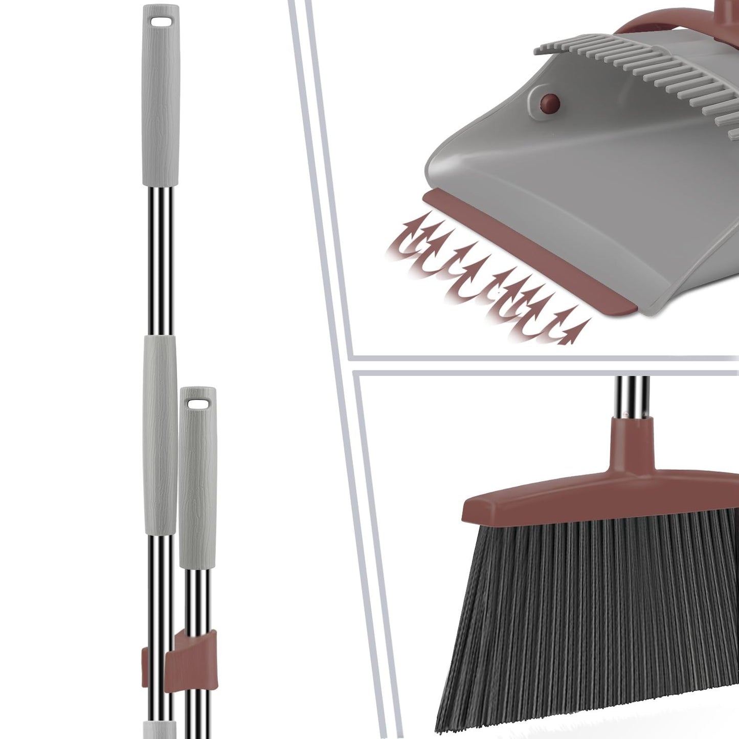 Upright Broom and Dustpan Set, 50.6" Long Handle, Pet Hair Remover, Quiet Cleani3