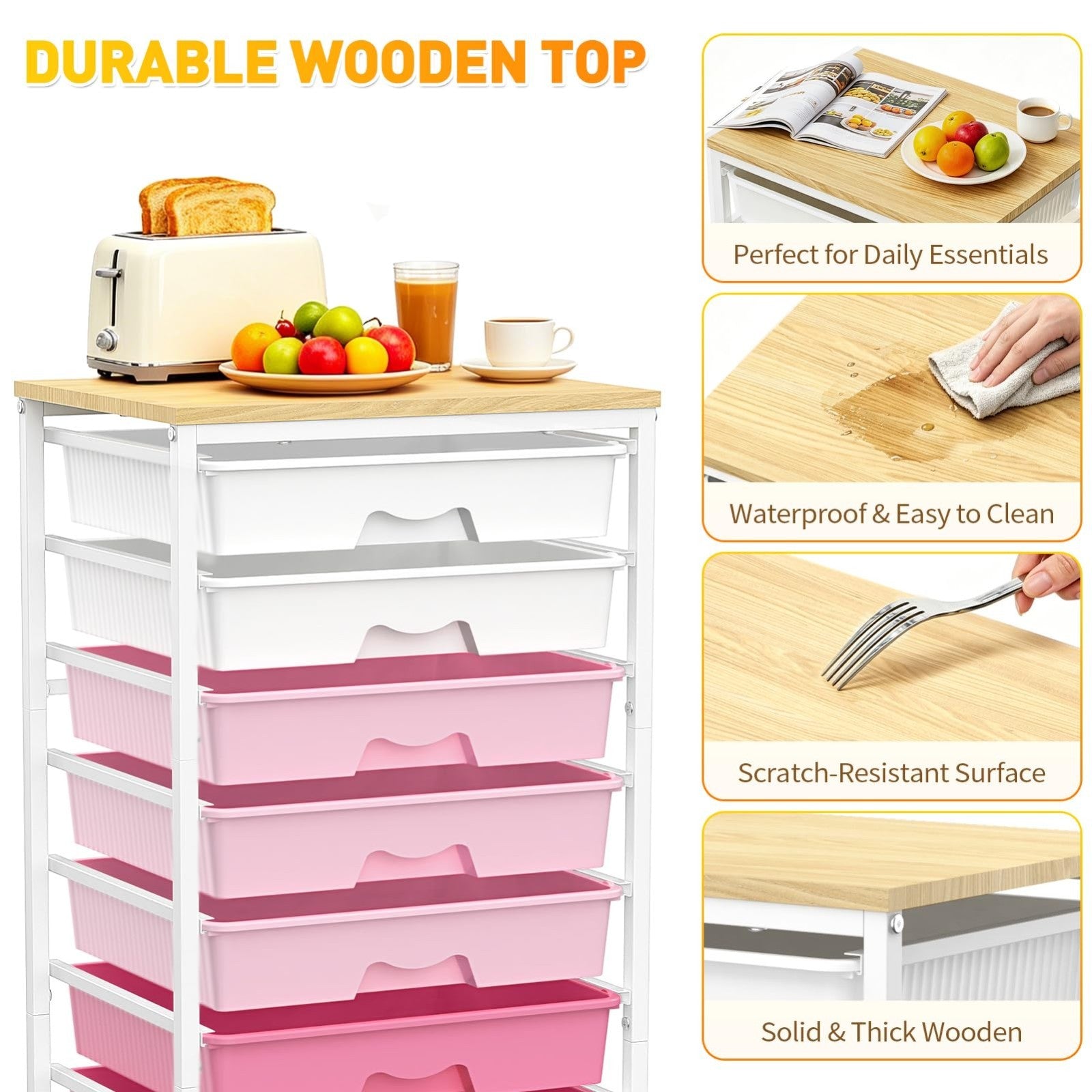 8 Drawer Rolling Storage Cart with Wooden Top & Lockable Wheels   Craft & Office3