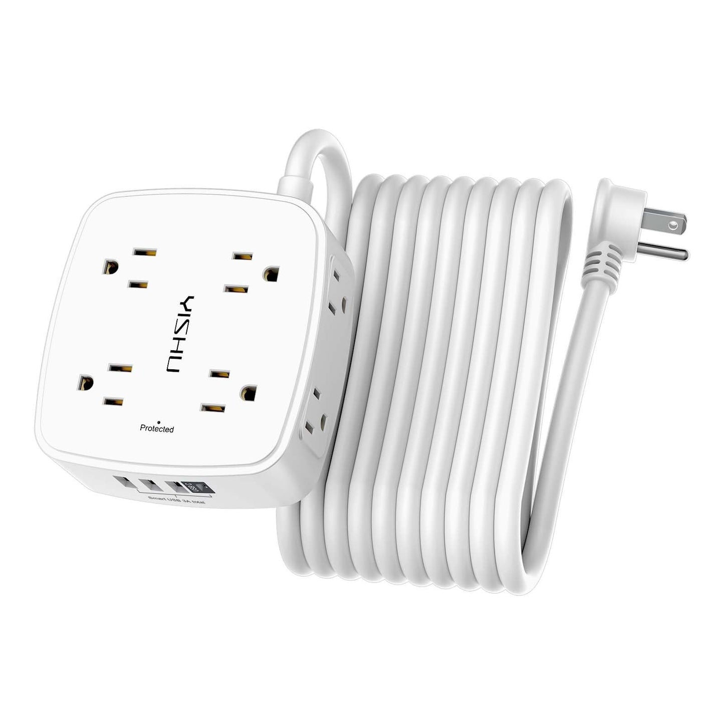 20ft Surge Protector Power Strip, 8 Outlets & 4 USB Ports, Flat Plug, Wall Mount1