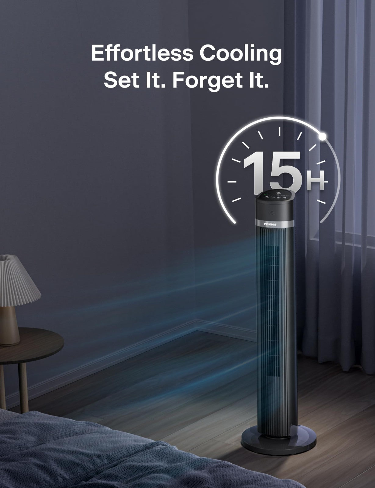 40" Bladeless Tower Fan with Remote, 90° Oscillation, 3 Speeds, Quiet 27dB, Time7