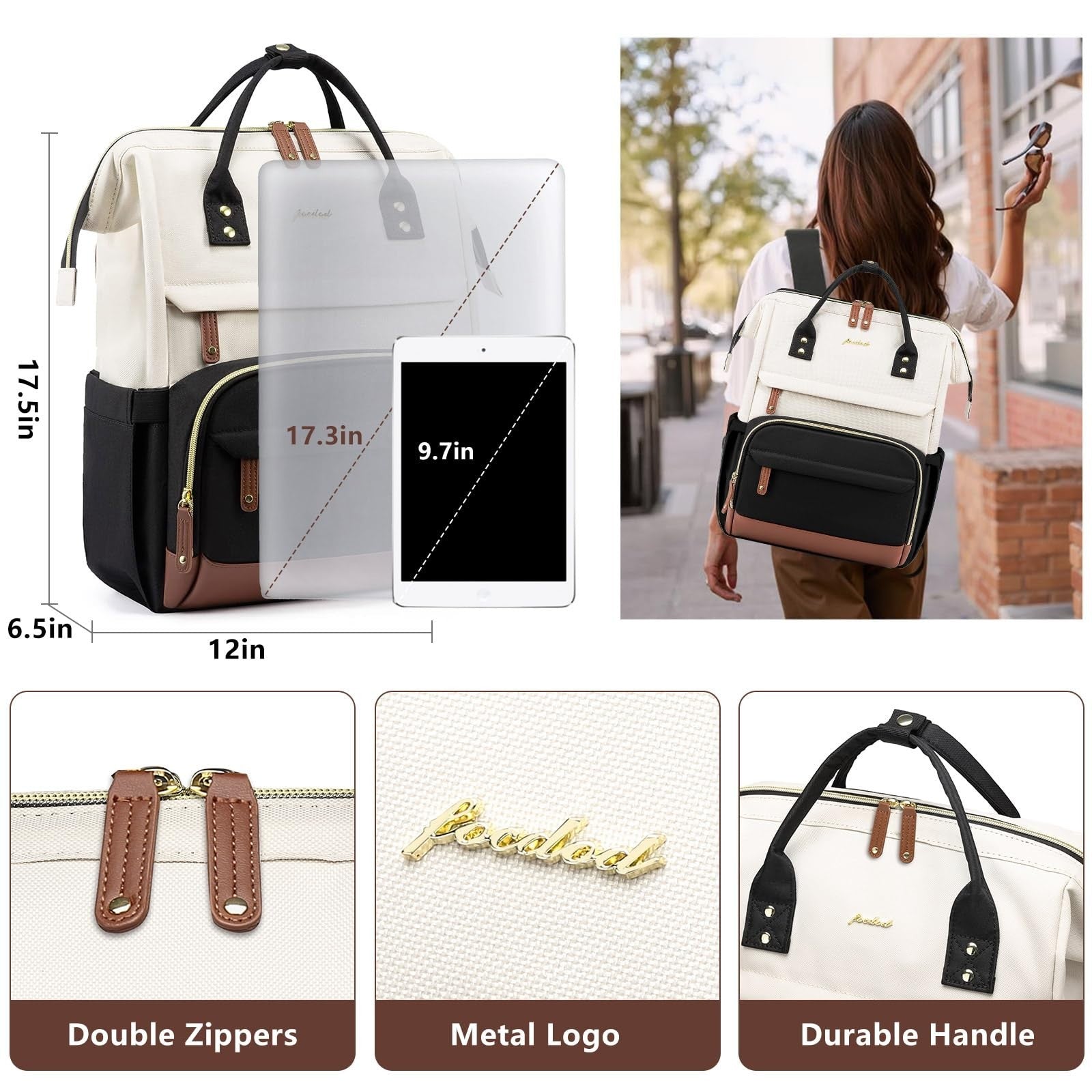 Stylish 17" Laptop Backpack for Women   Work, College, Travel, Casual Daypack, B4