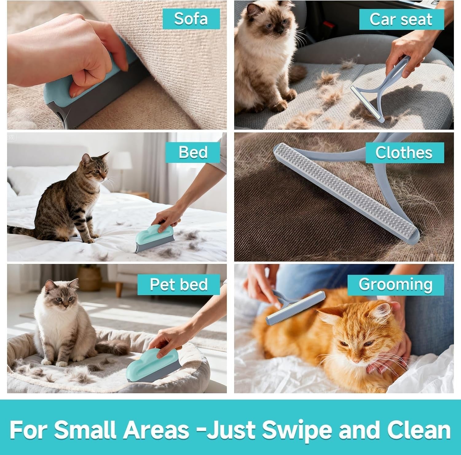 Pet Hair Removal Carpet Rake Tool - Adjustable 54” Handle, 3 Pcs Brush for Rugs5