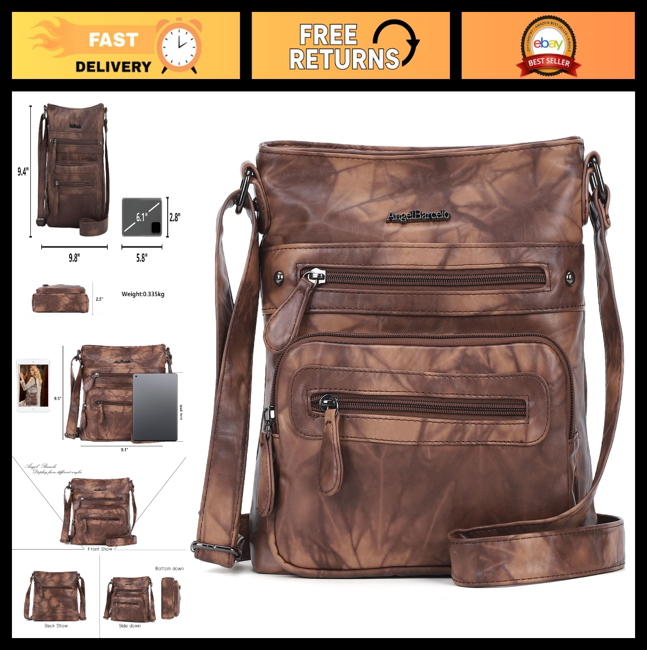 Ultra Soft Leather Crossbody Bag for Women, Stylish Handbag with Adjustable Stra0