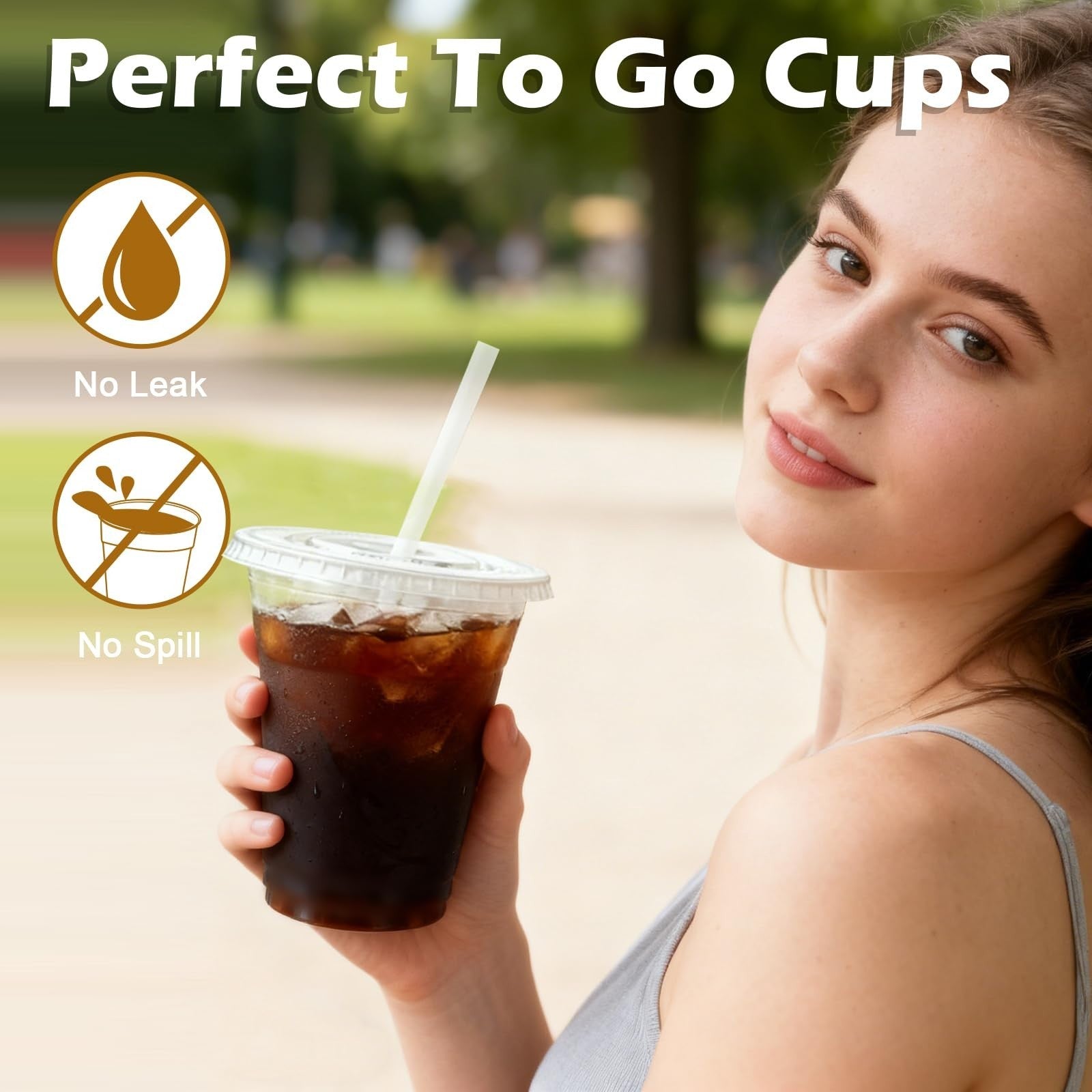 100 Pack 12 oz Clear Plastic Cups with Lids & Straws | Disposable Cold Drink Cup4