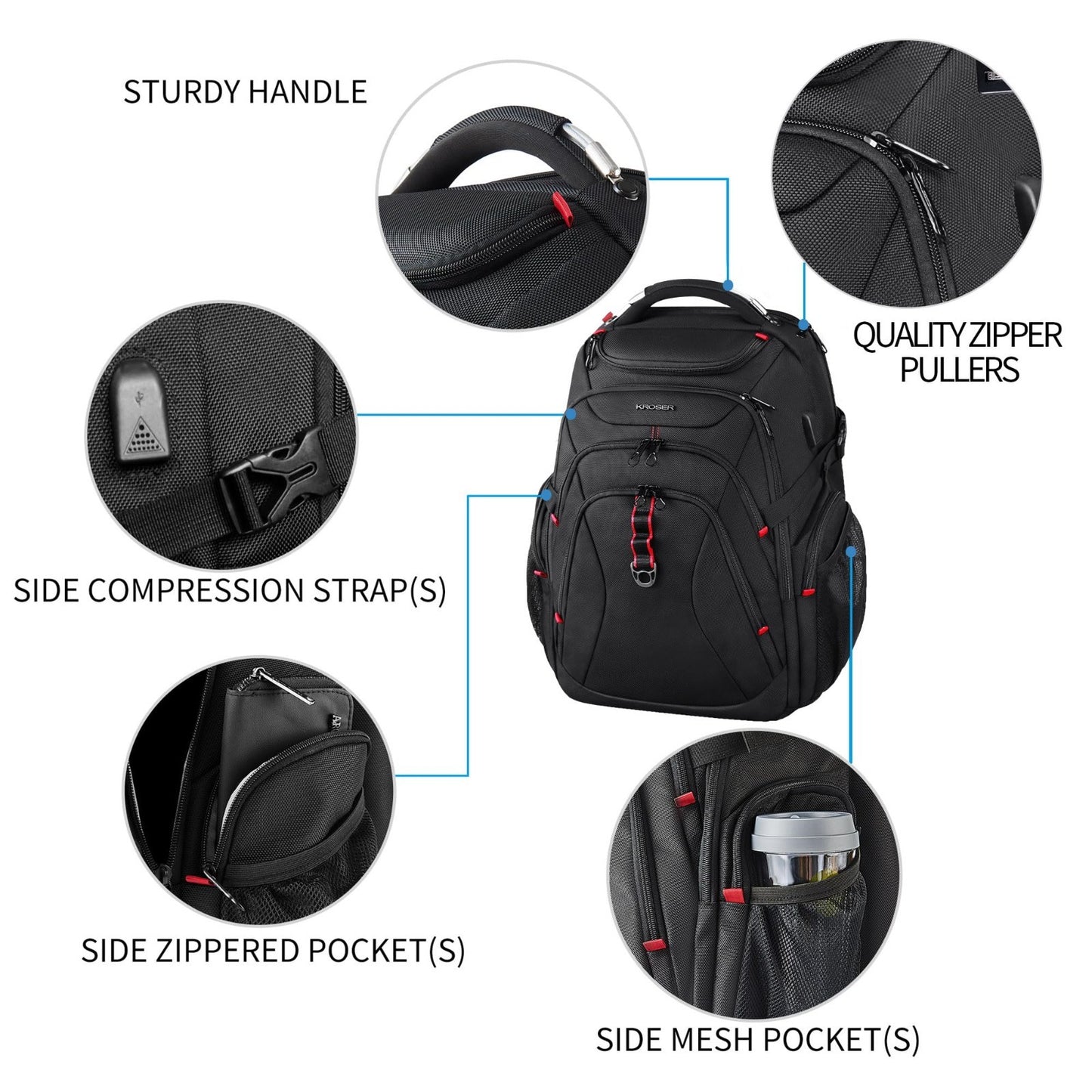17.3" Travel Laptop Backpack, Water Repellent Business Daypack, RFID Pockets, St5