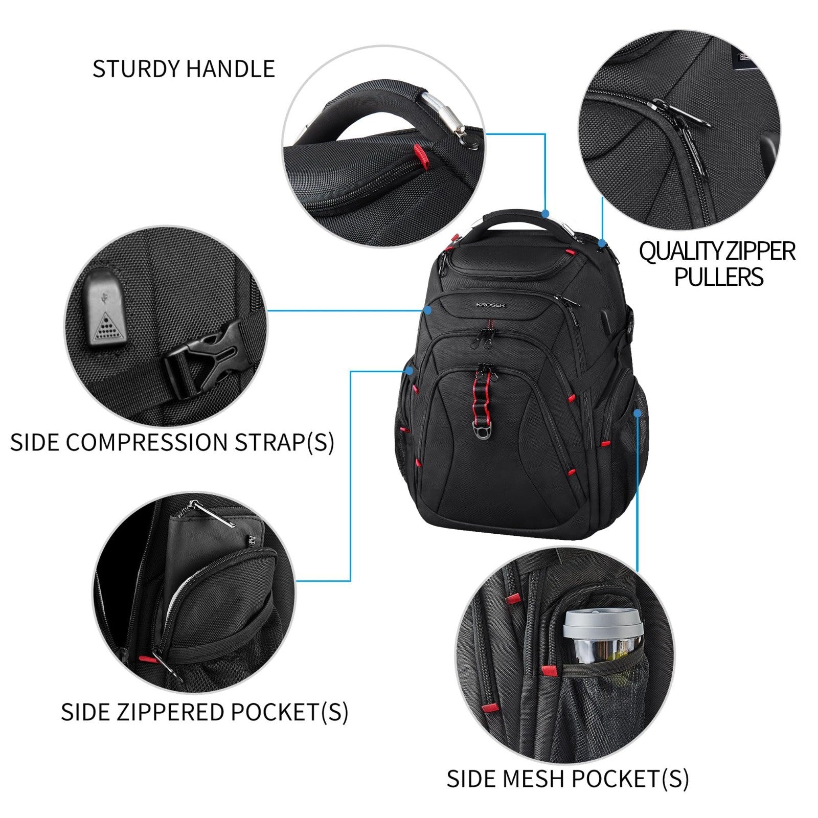 17.3" Travel Laptop Backpack, Water Repellent Business Daypack, RFID Pockets, St5