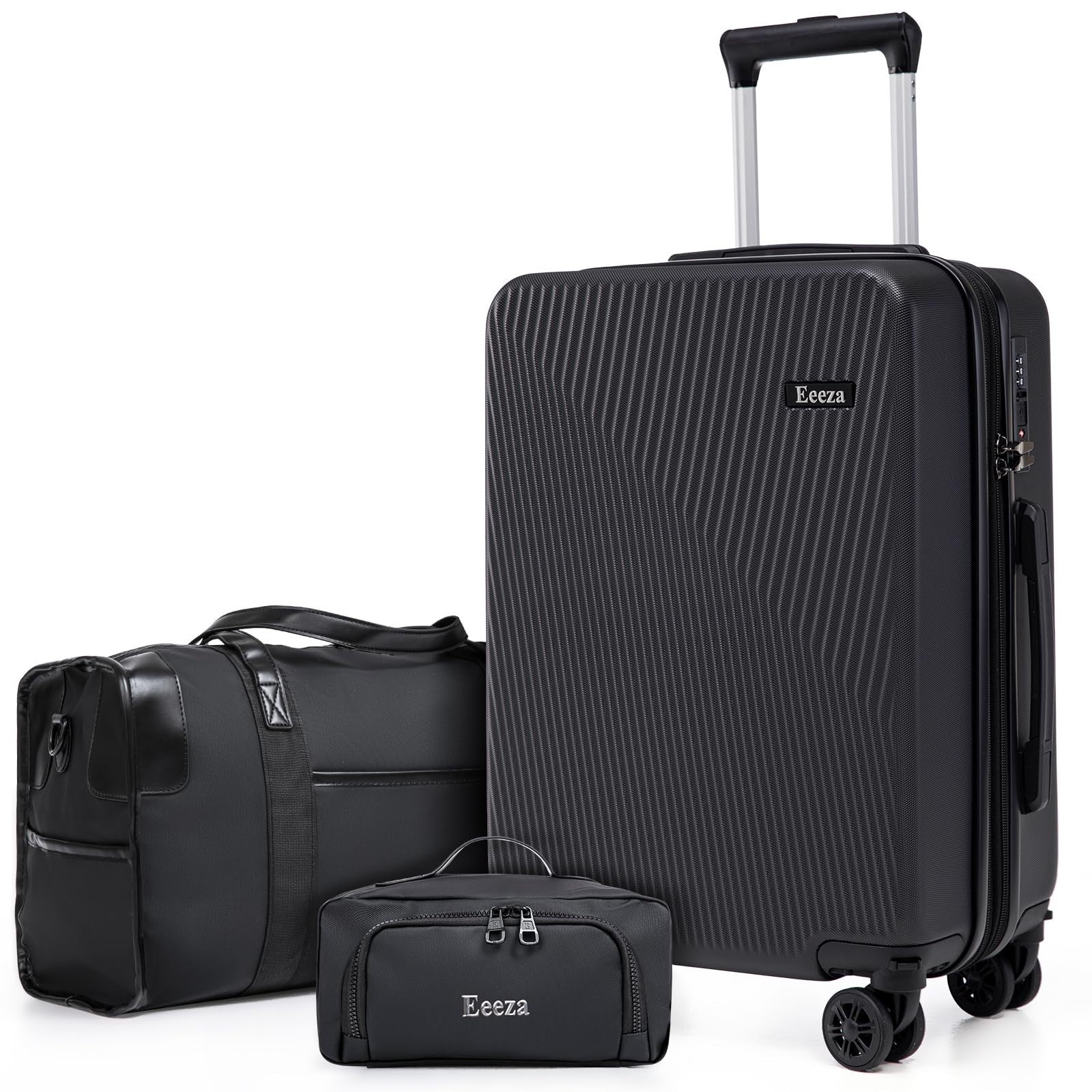 3-Piece Hardcase Carry-On Luggage Set 20" Black - TSA Approved, Scratch Resistan1