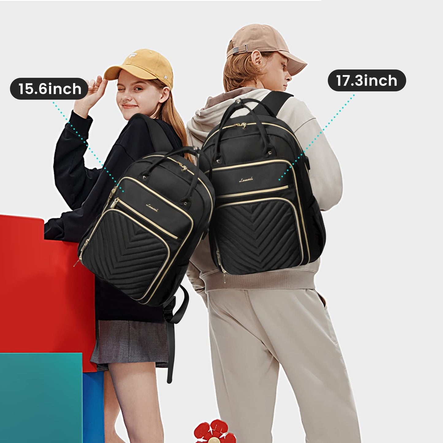 Stylish 15.6" Laptop Backpack for Women, Waterproof Travel Bag with USB Port, Bl3